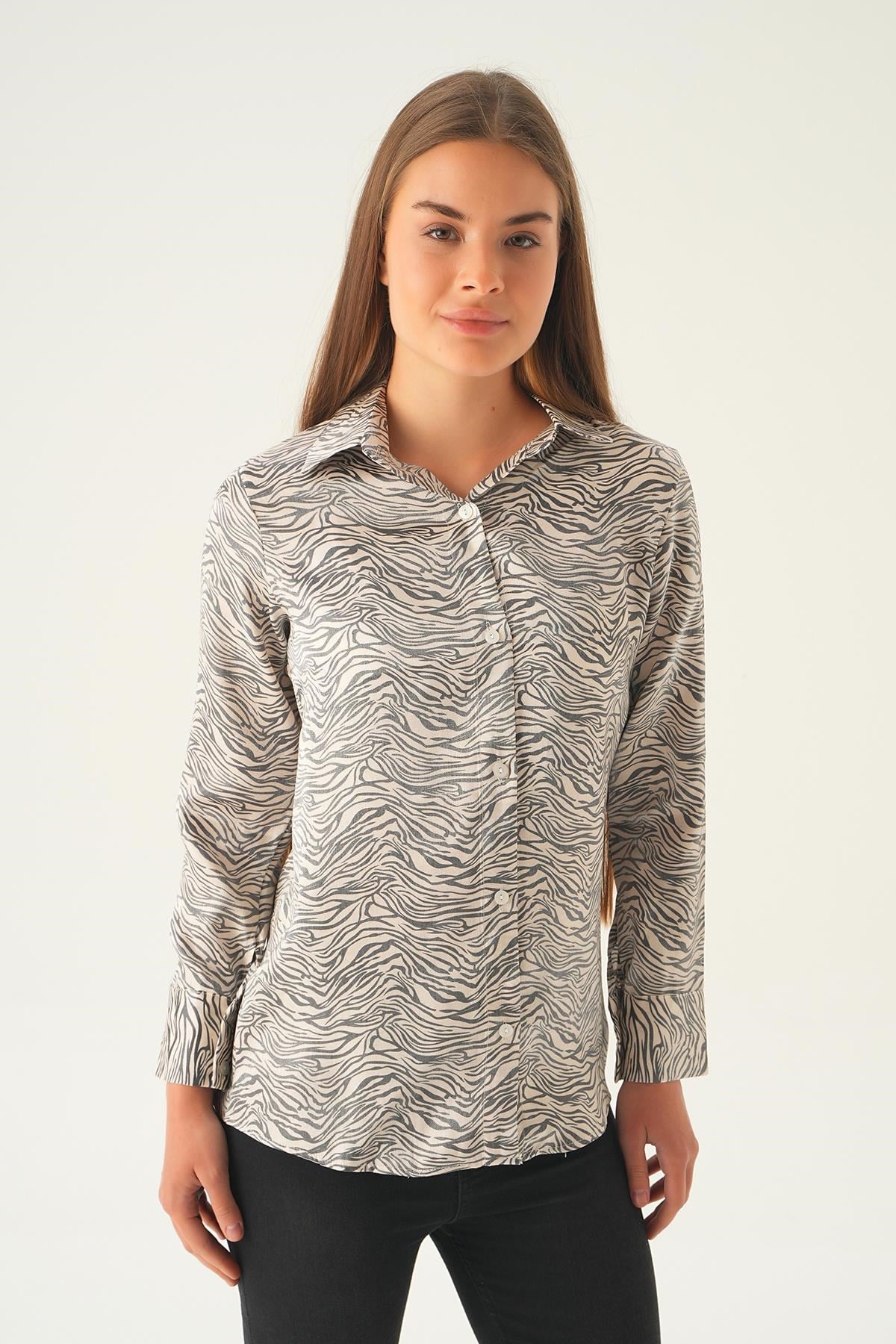 Siyah Zebra Desen Gömlek 1004