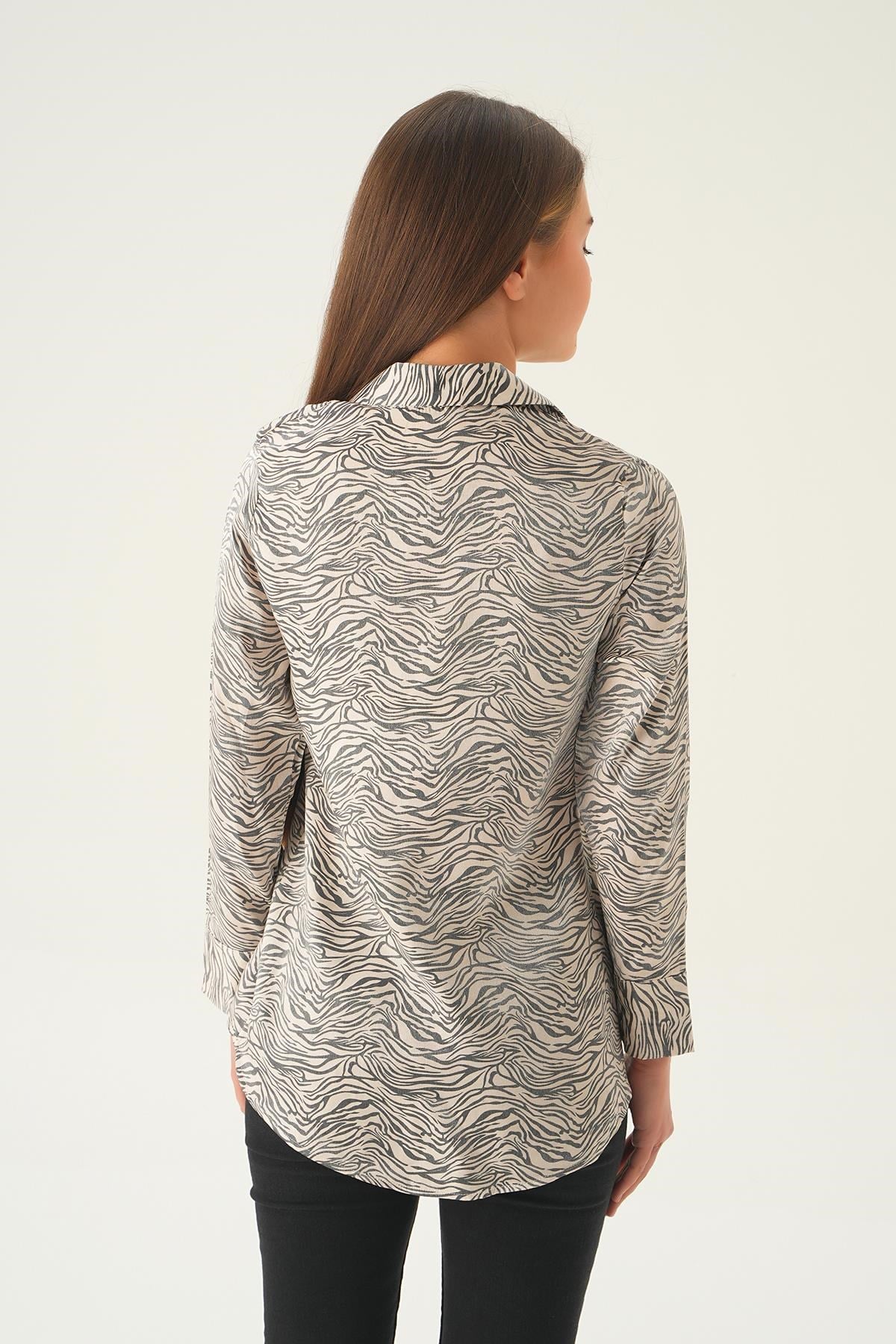 Siyah Zebra Desen Gömlek 1004