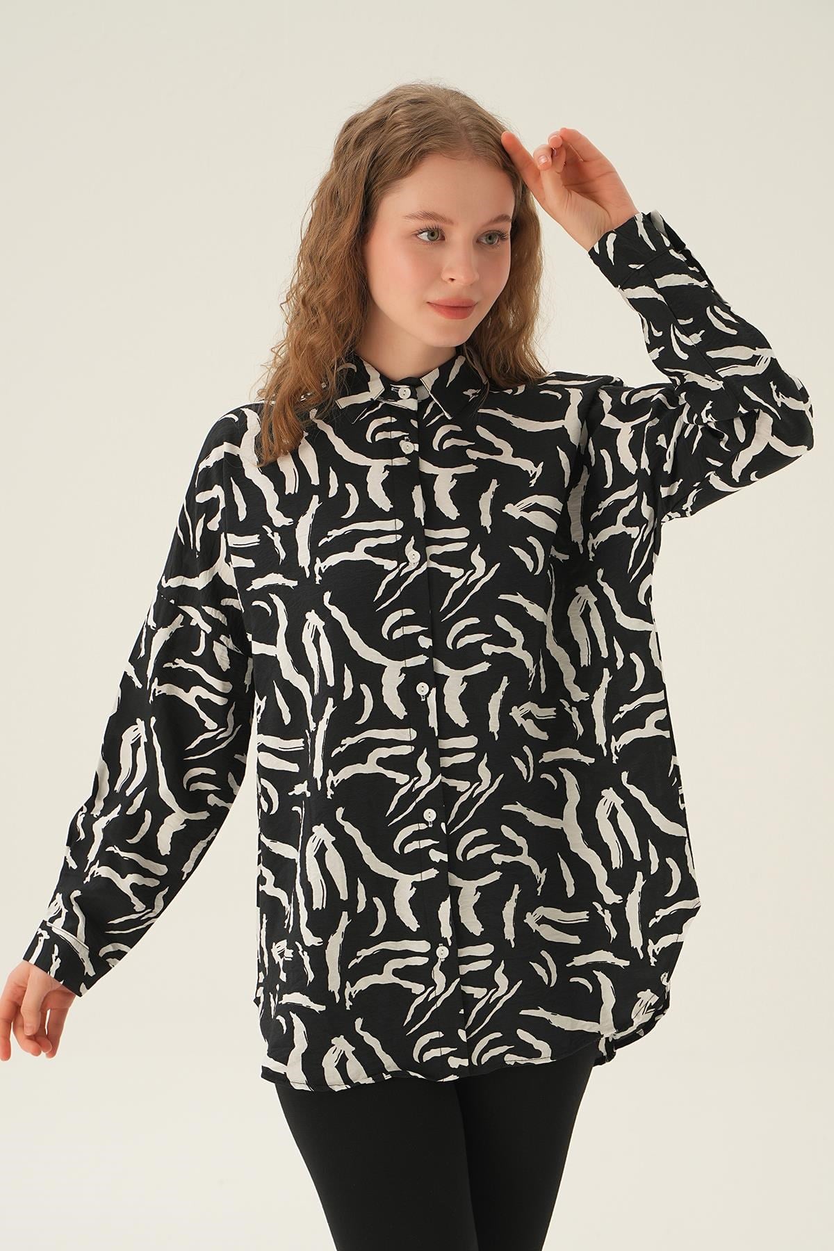 Siyah Zebra Detay Gömlek 71467