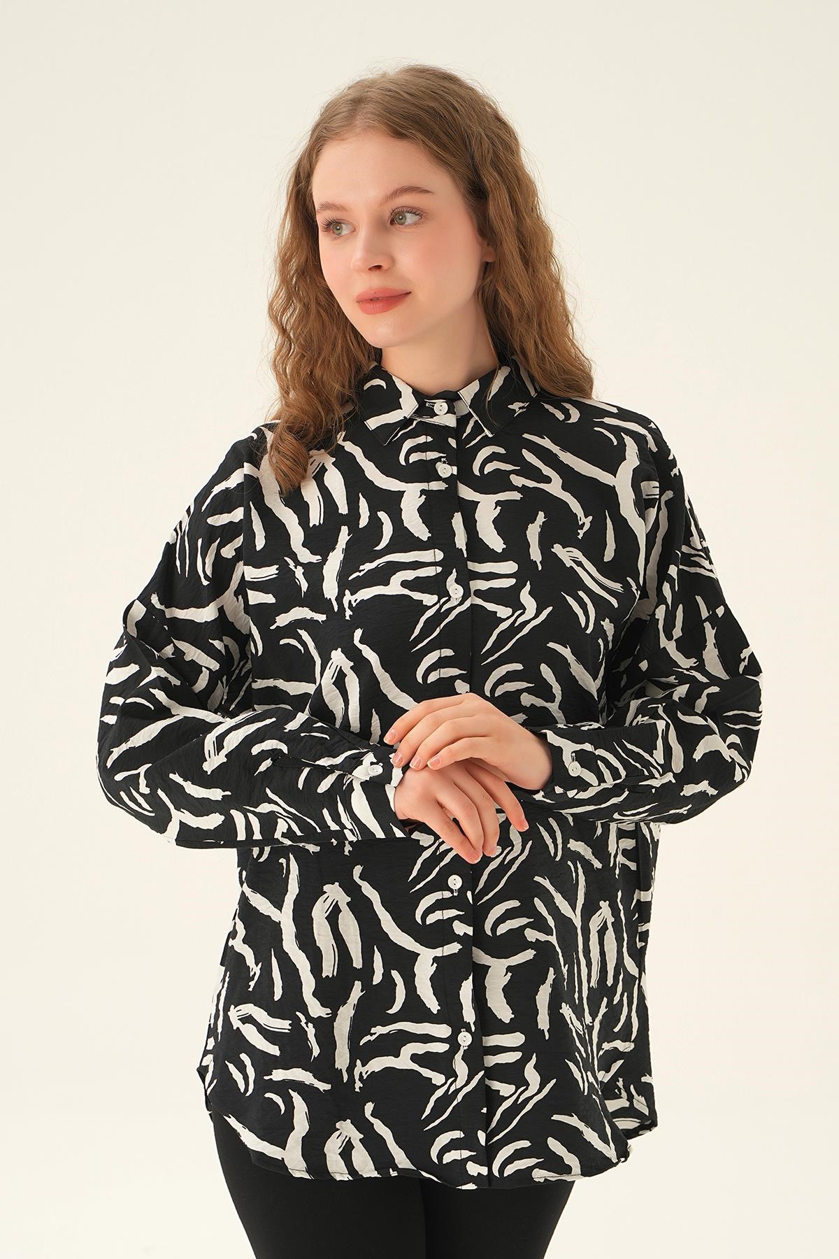 Siyah Zebra Detay Gömlek 71467