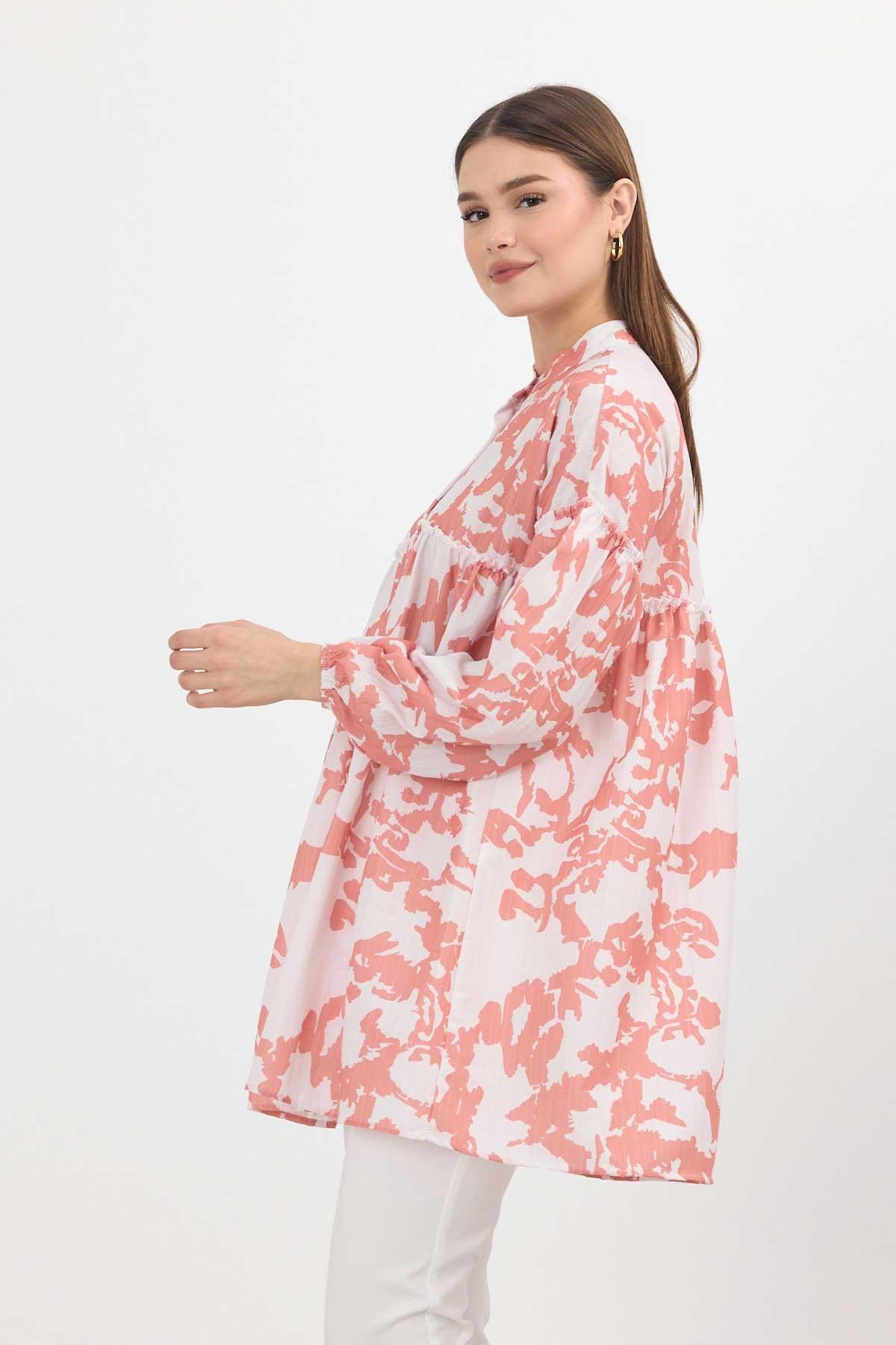 Somon Desenli Kol Lastikli Tunik 4366A
