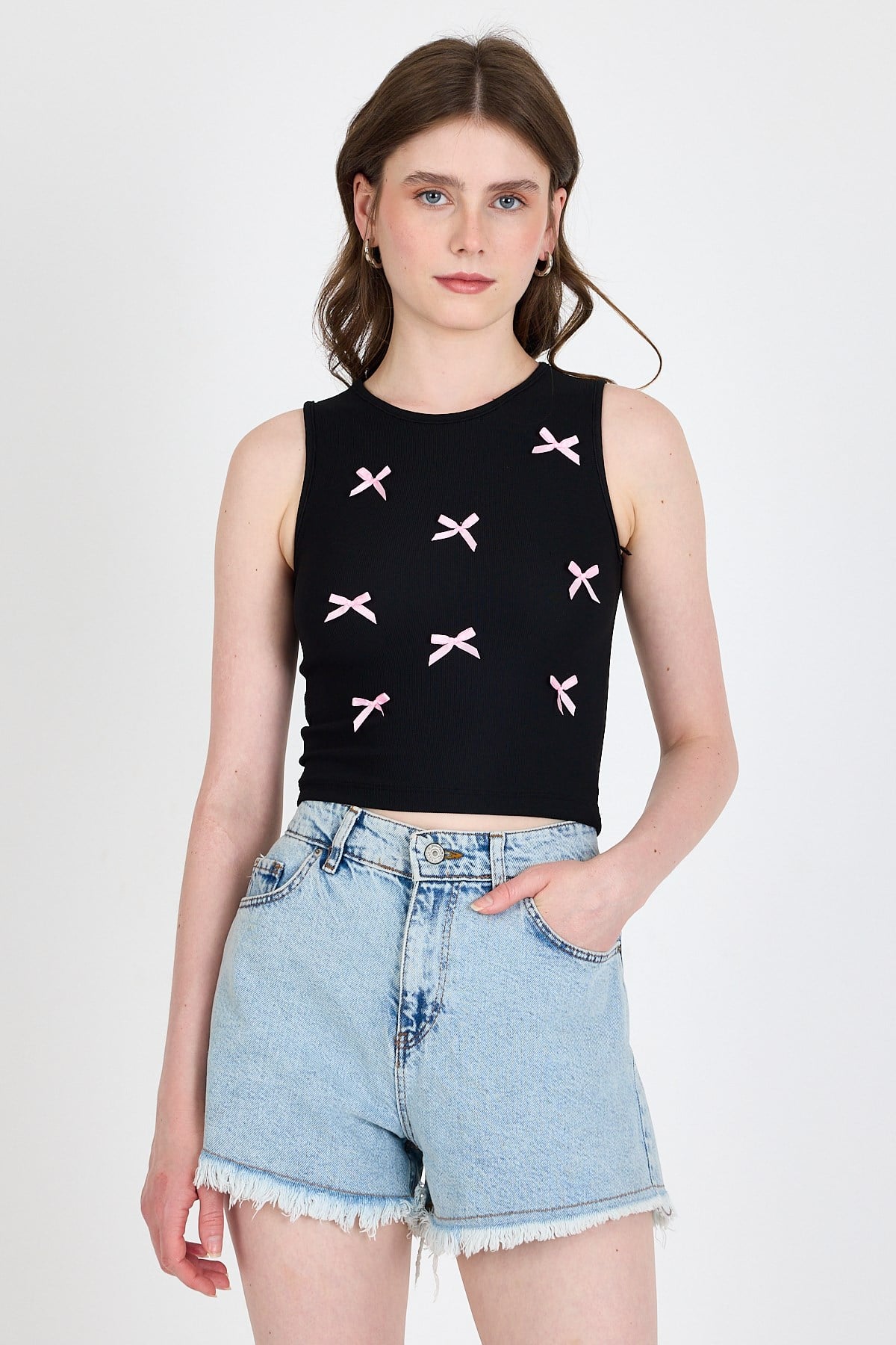 Syah Fiyonk İşlemeli Crop Örme Atlet 0849