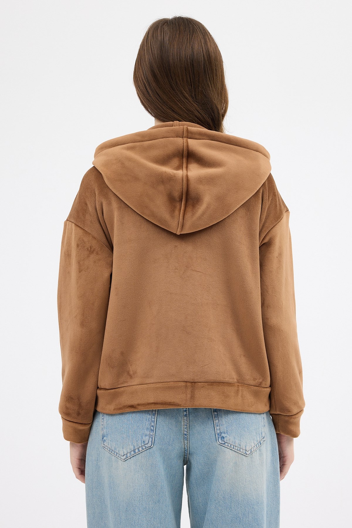 Taba Kadın Fermuarlı Kapüşonlu Sweatshirt 3059A
