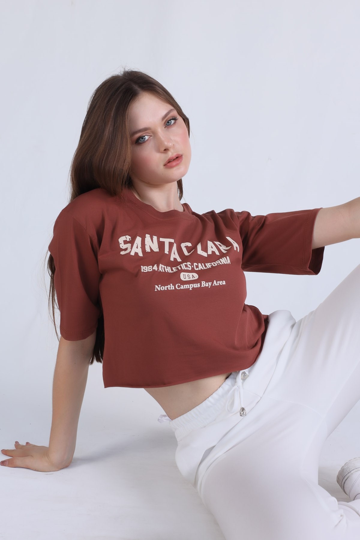 Tarçın Santa Clara Baskı Oversize Tişört 1477
