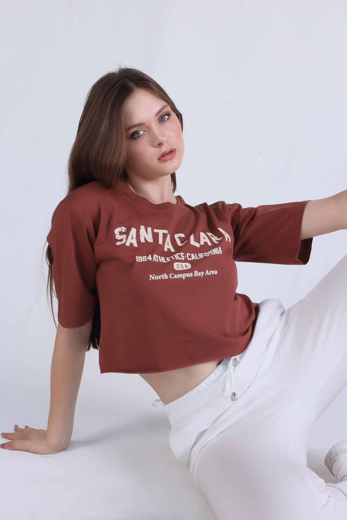 Tarçın Santa Clara Baskı Oversize Tişört 1477