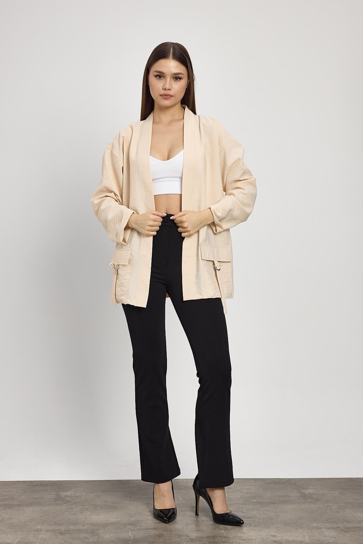 Taş Cep Detay Kimono 4194A