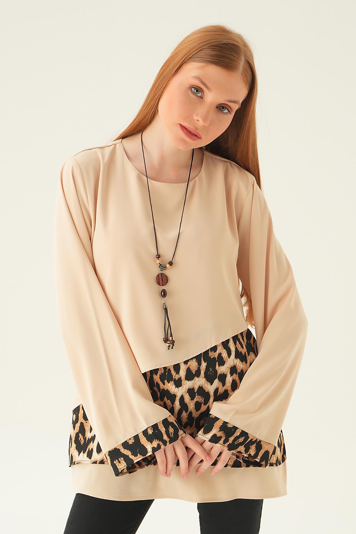 Taş Leopar Detay Bluz 25548