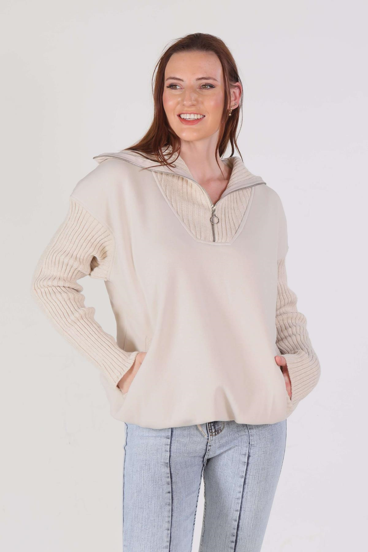 Taş Triko Detay Sweat 1089