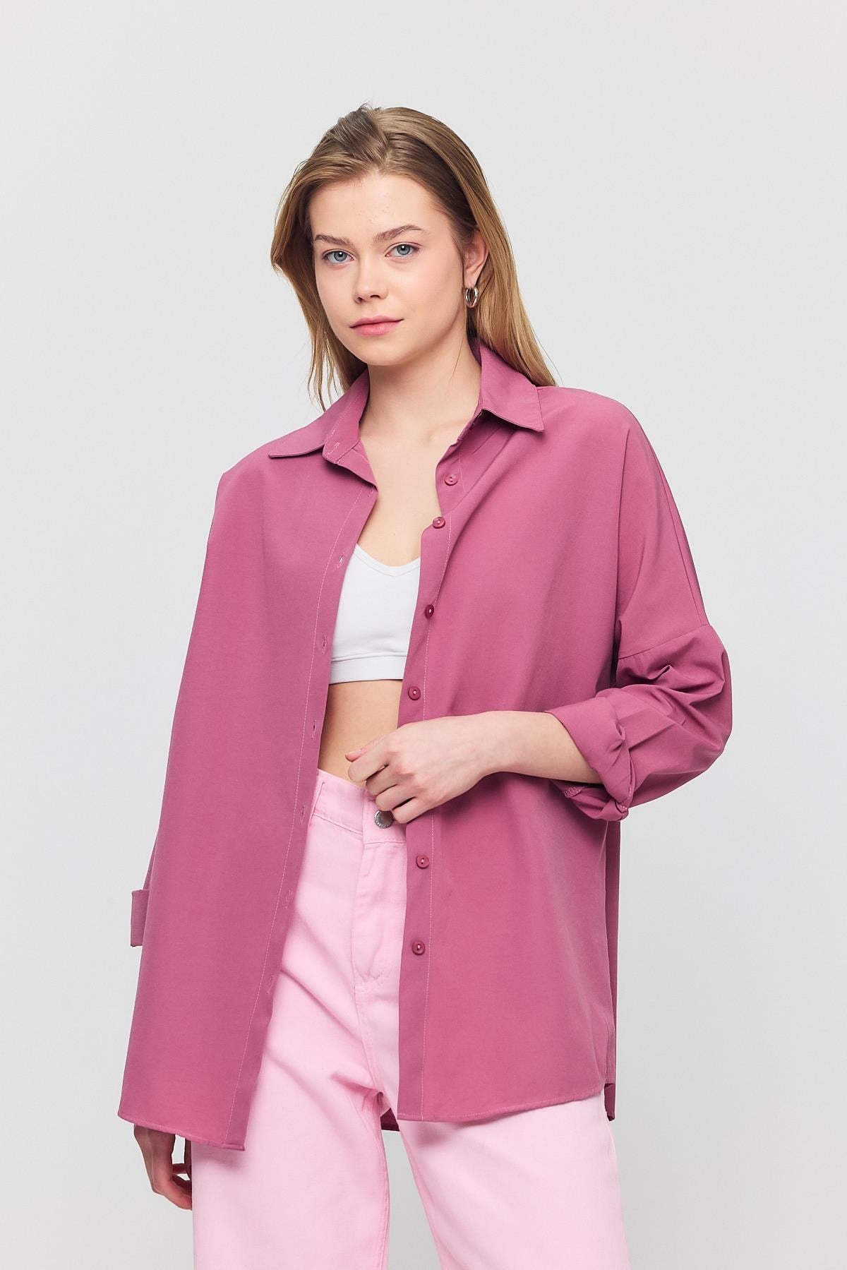 Violet Relaxed Fit Rahat Kesim Basic Gömlek - 6621A