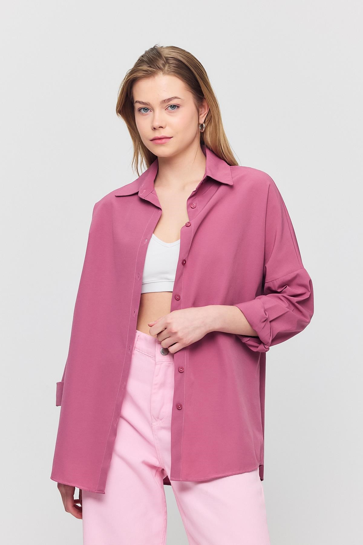 Violet Relaxed Fit Rahat Kesim Basic Gömlek - 6621A