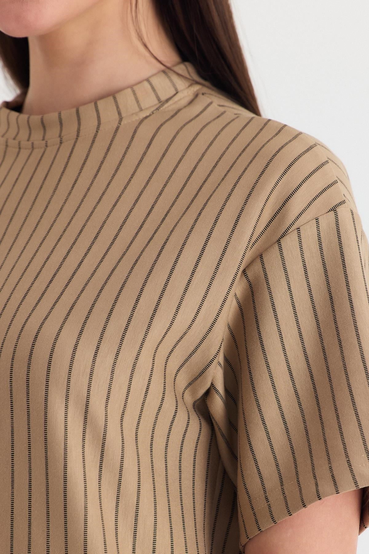 Vizon Çizgili Oversize Tişört 4447A