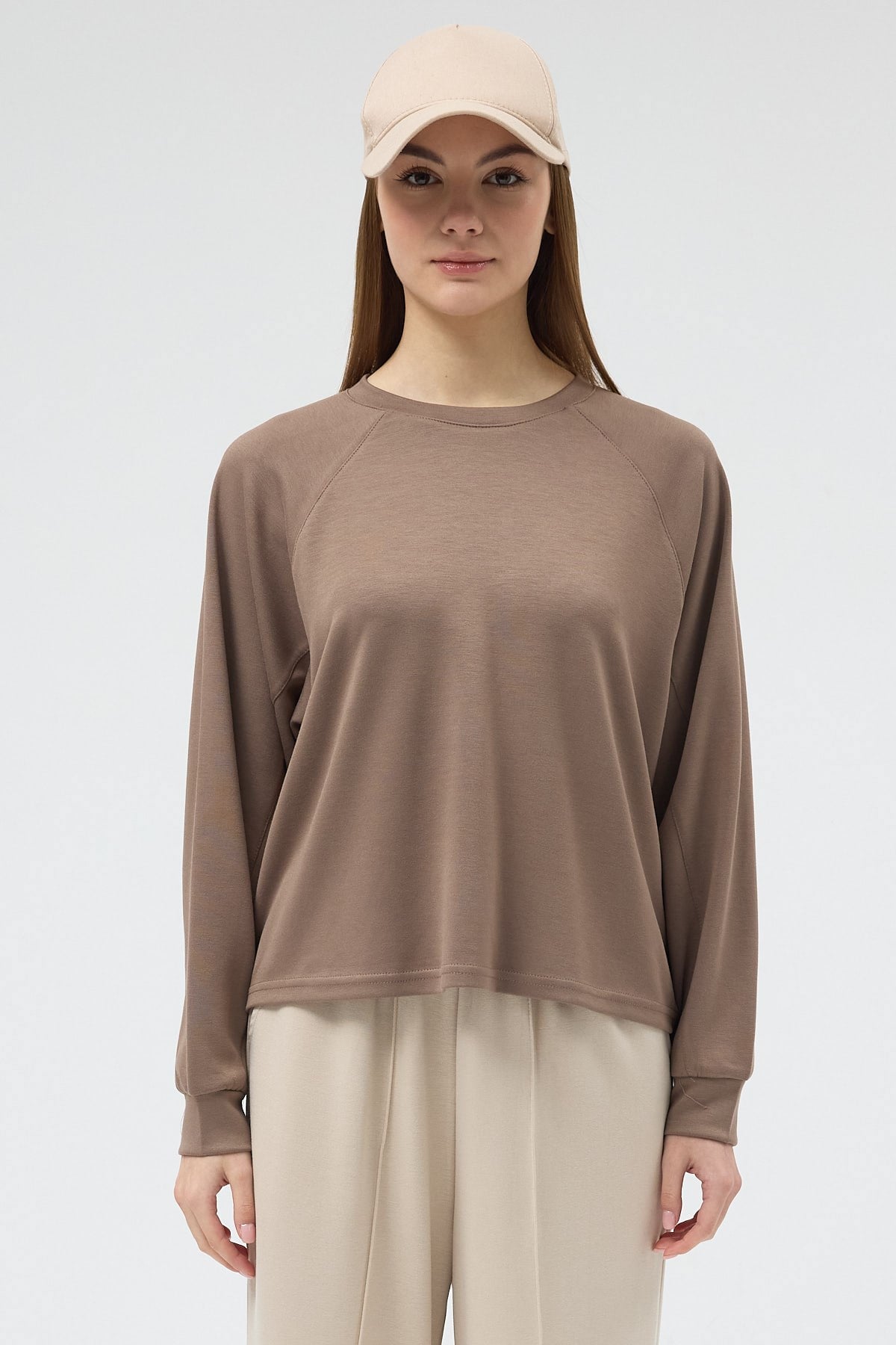 Vizon Oversize Bisiklet Yaka Kadın Sweat 8251A