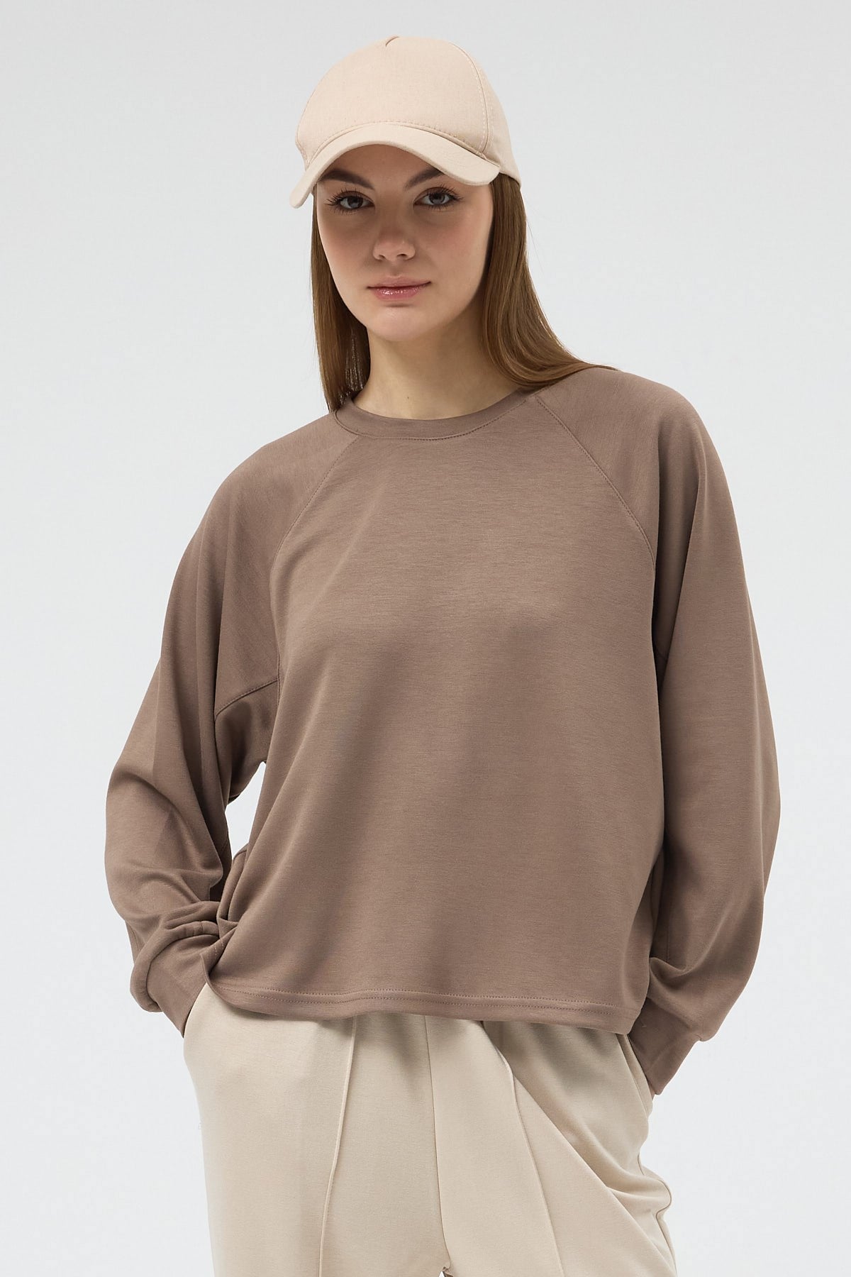 Vizon Oversize Bisiklet Yaka Kadın Sweat 8251A