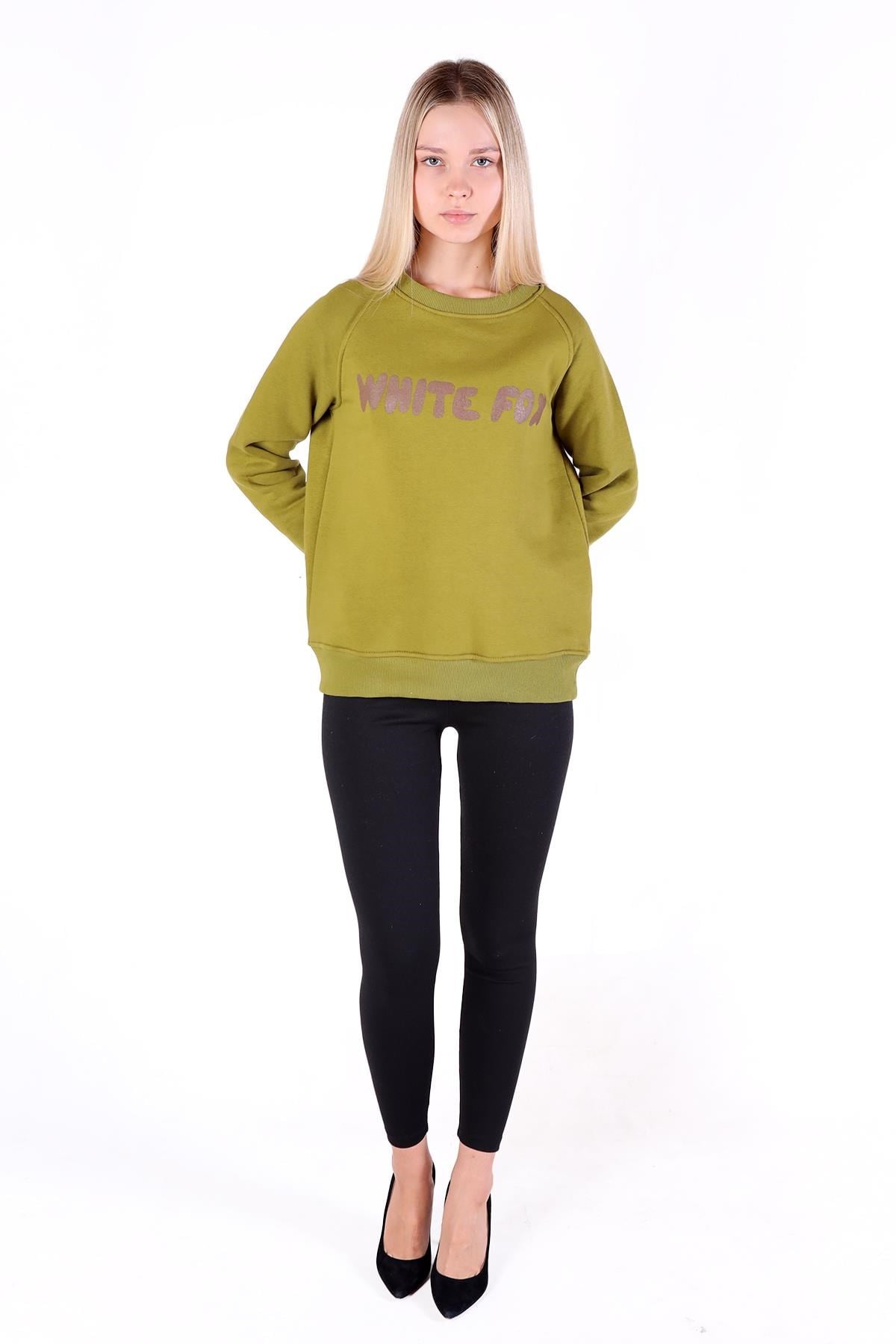 Yağ Yeşili Whıte Fox Baskı Sweat 9149M