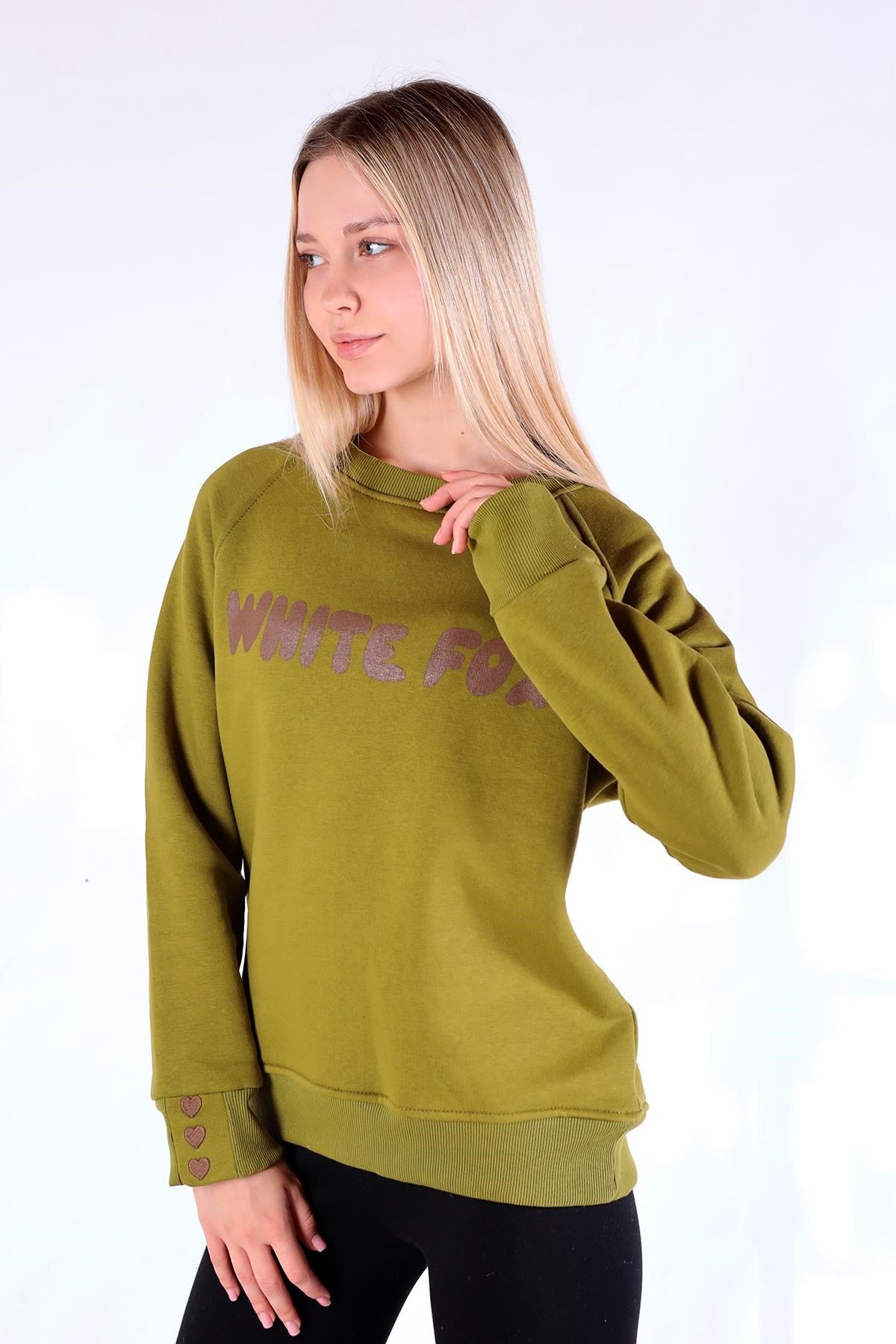 Yağ Yeşili Whıte Fox Baskı Sweat 9149M