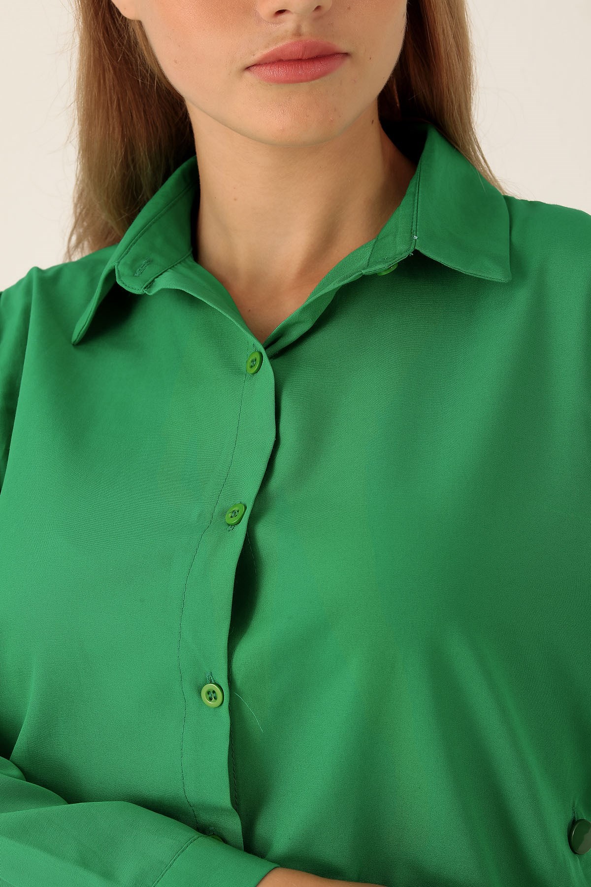 Yandan Çıtçıtlı Düğmeli Bayan Gömlek - 6508A Benetton Yeşili