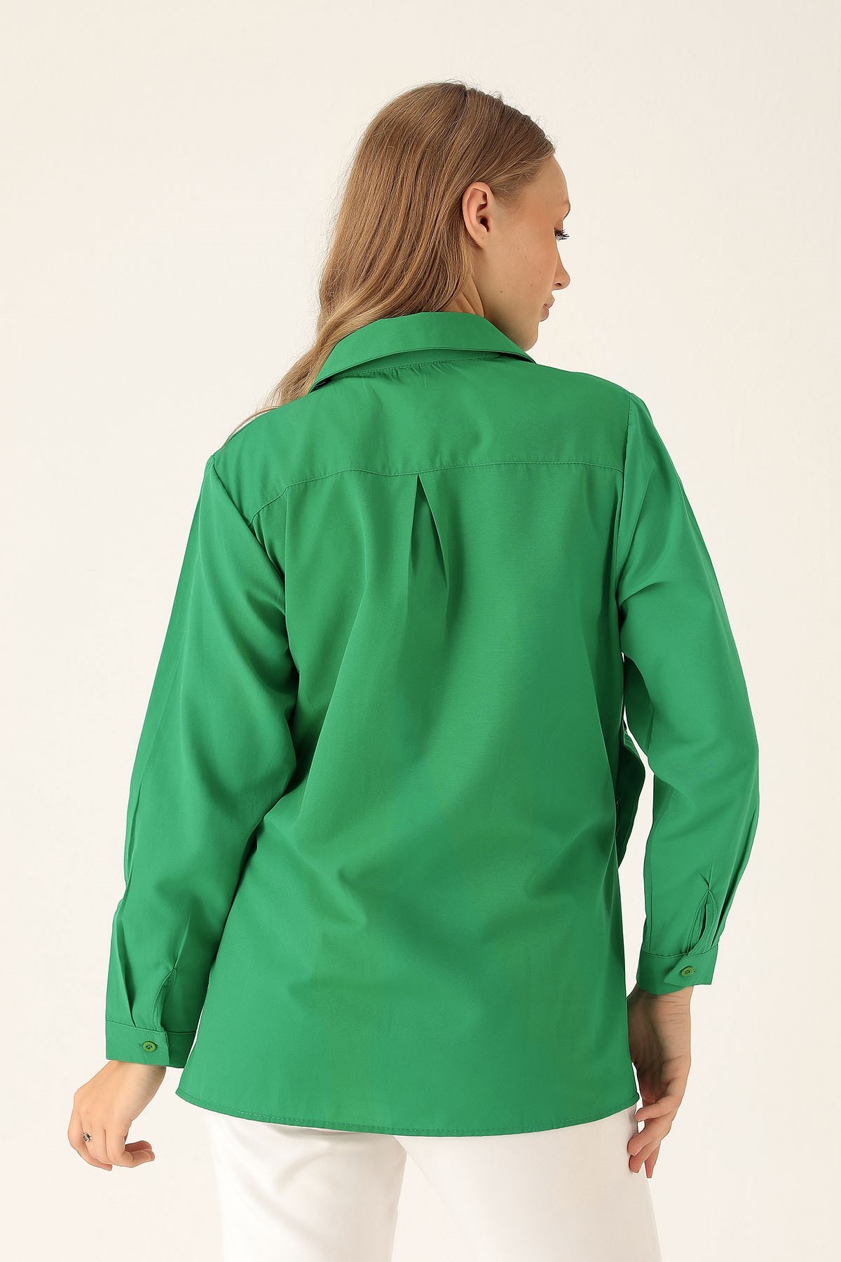 Yandan Çıtçıtlı Düğmeli Bayan Gömlek - 6508A Benetton Yeşili