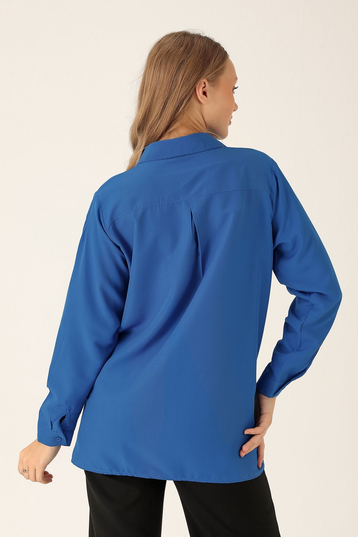 Yandan Çıtçıtlı Düğmeli Bayan Gömlek - 6508A Saks