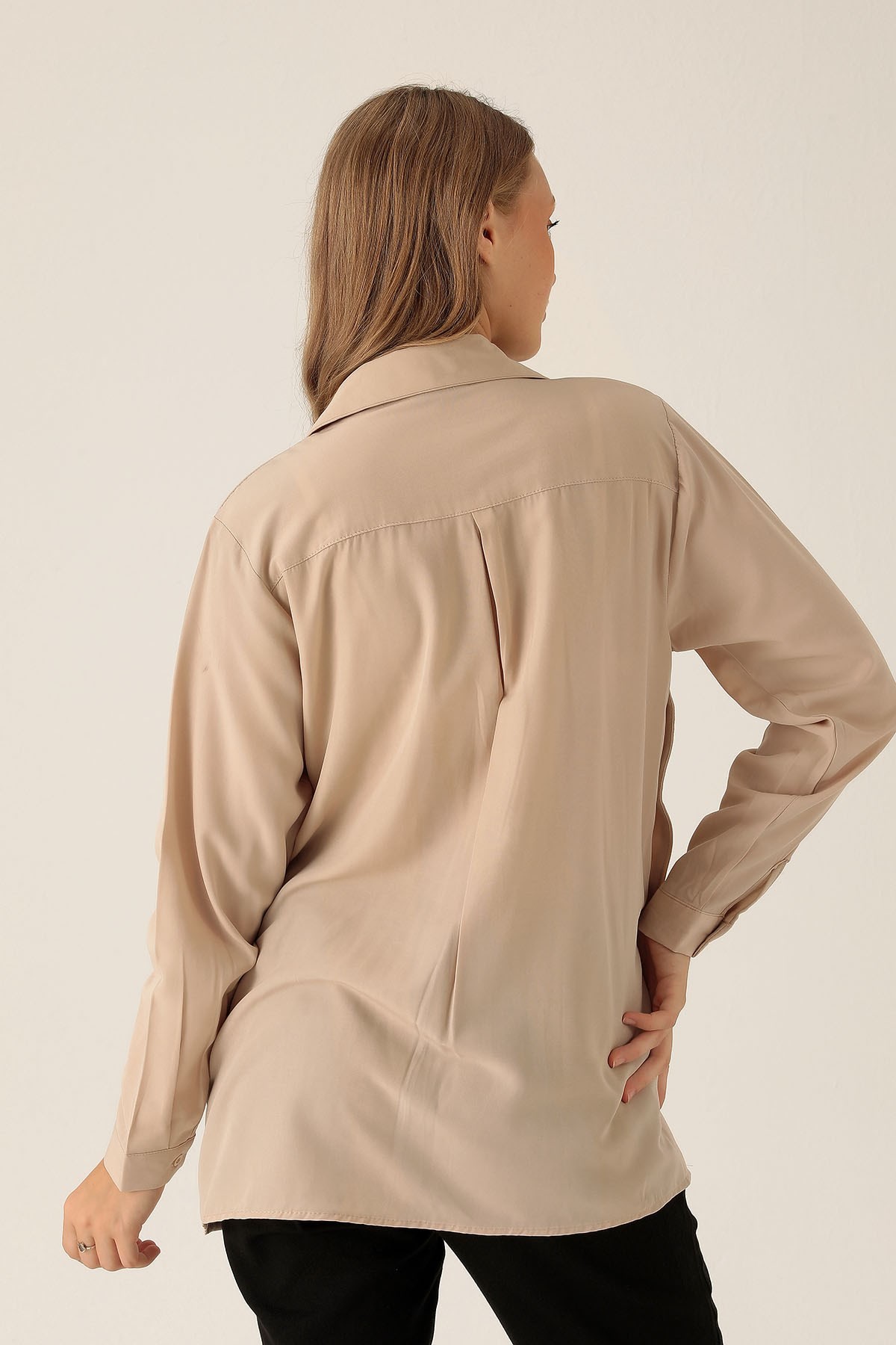 Yandan Çıtçıtlı Düğmeli Bayan Gömlek - 6508A Bej