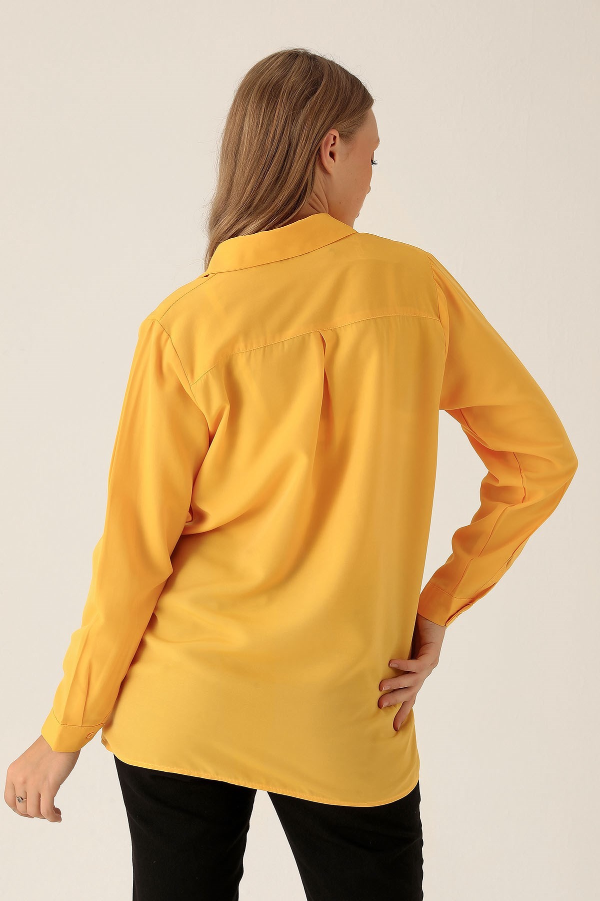 Yandan Çıtçıtlı Düğmeli Bayan Gömlek - 6508A Sarı
