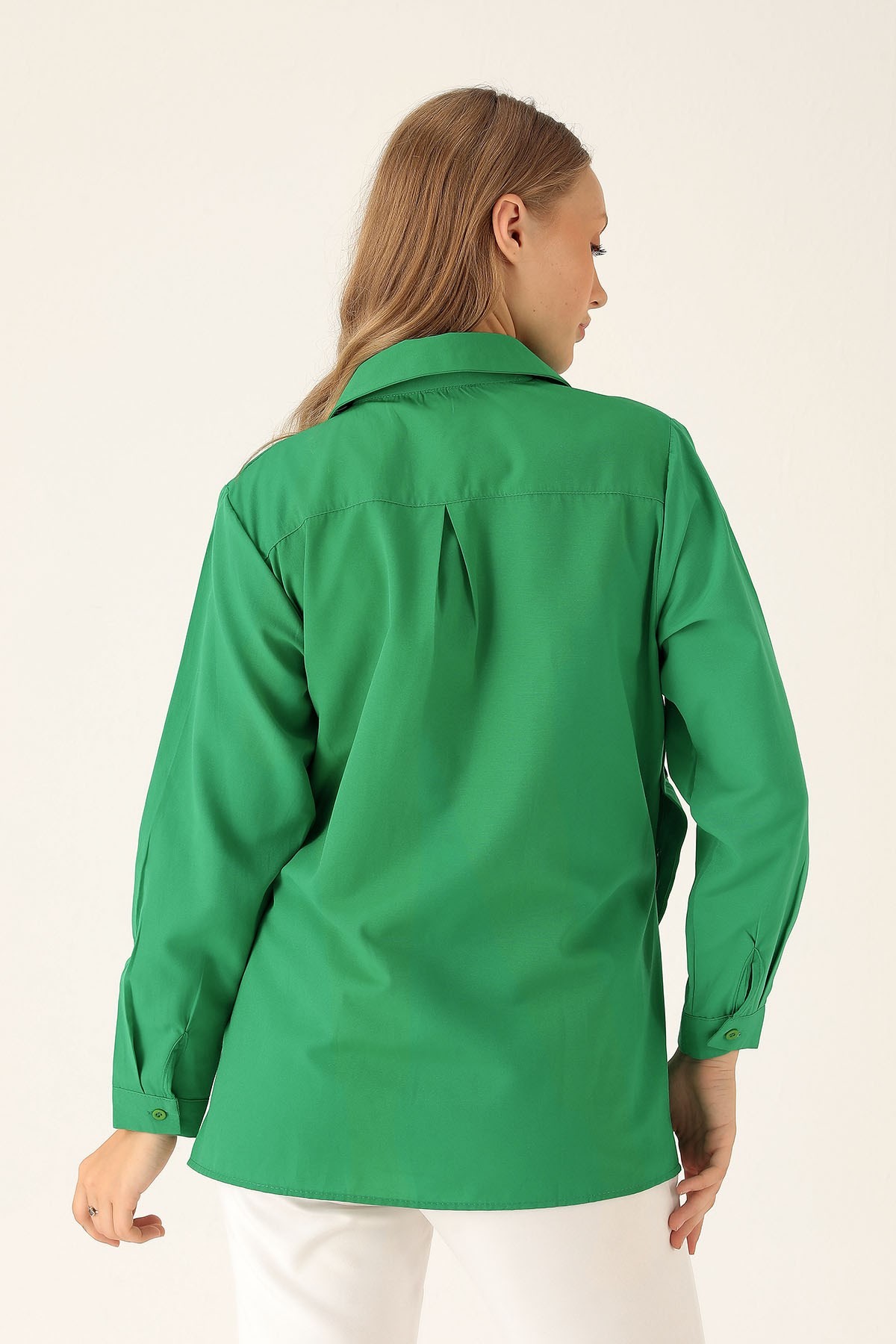 Yandan Çıtçıtlı Düğmeli Bayan Gömlek - 6508A Benetton Yeşili