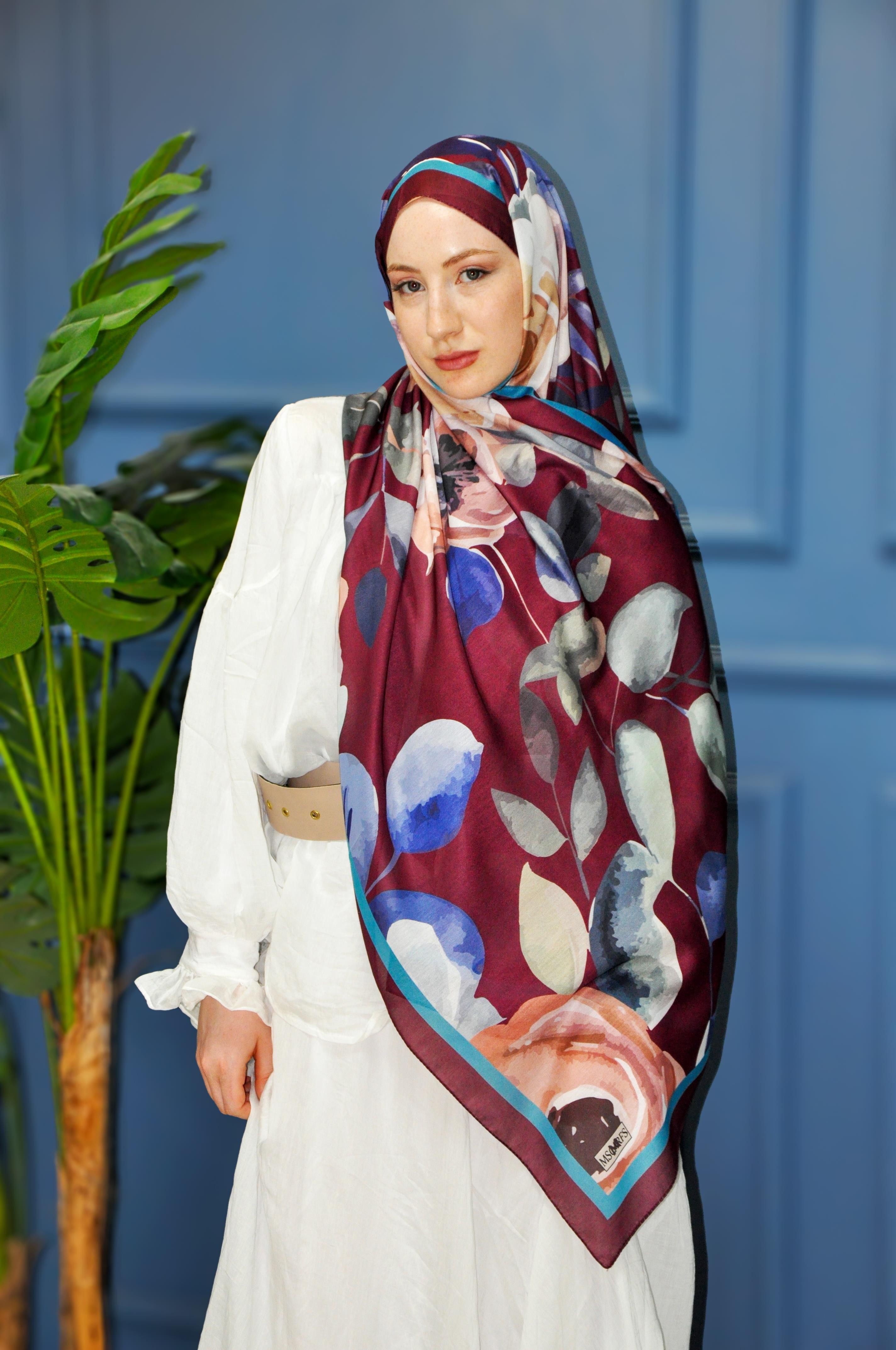 Iris Desen Şal Bordo