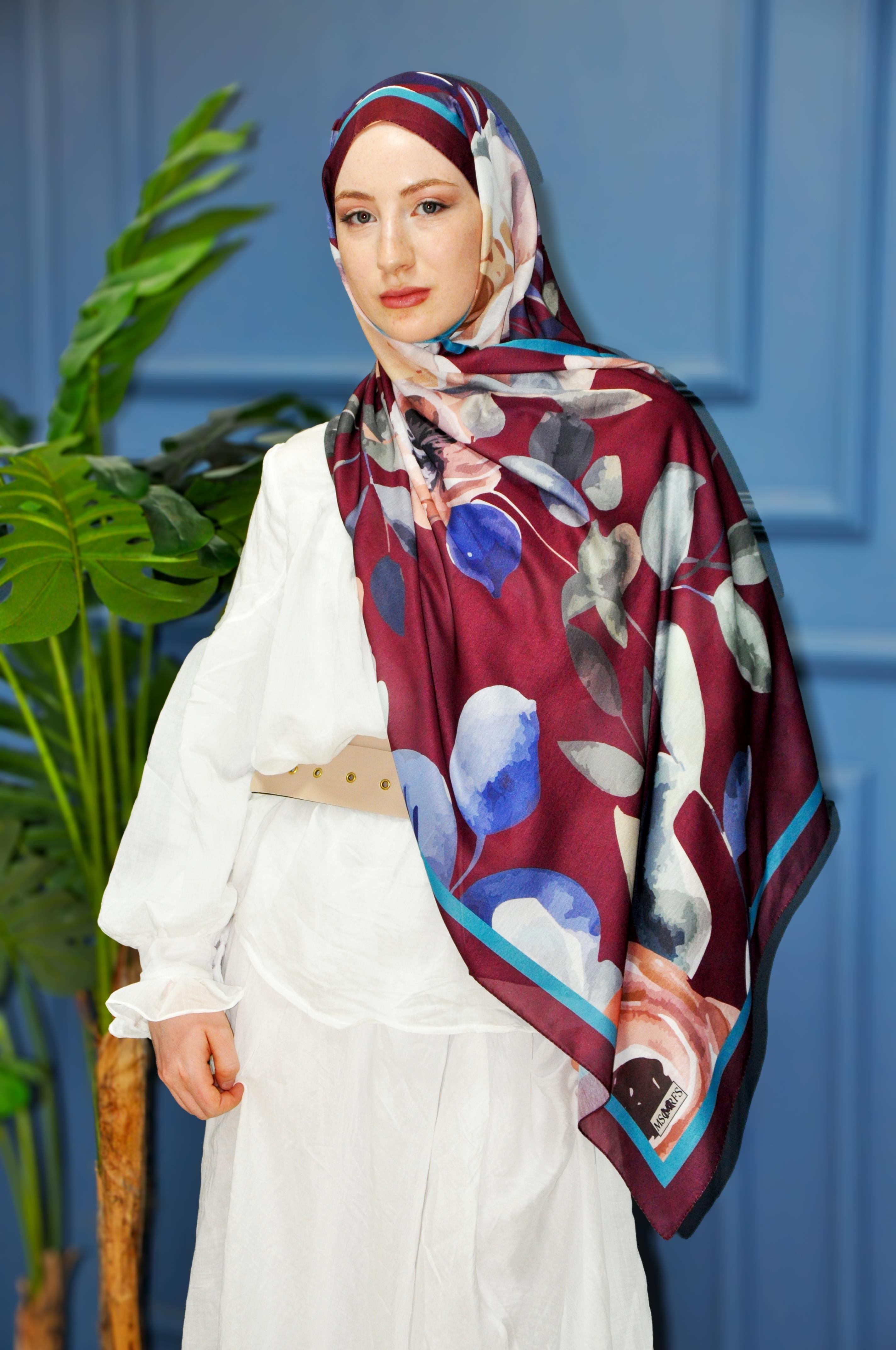 Iris Desen Şal Bordo