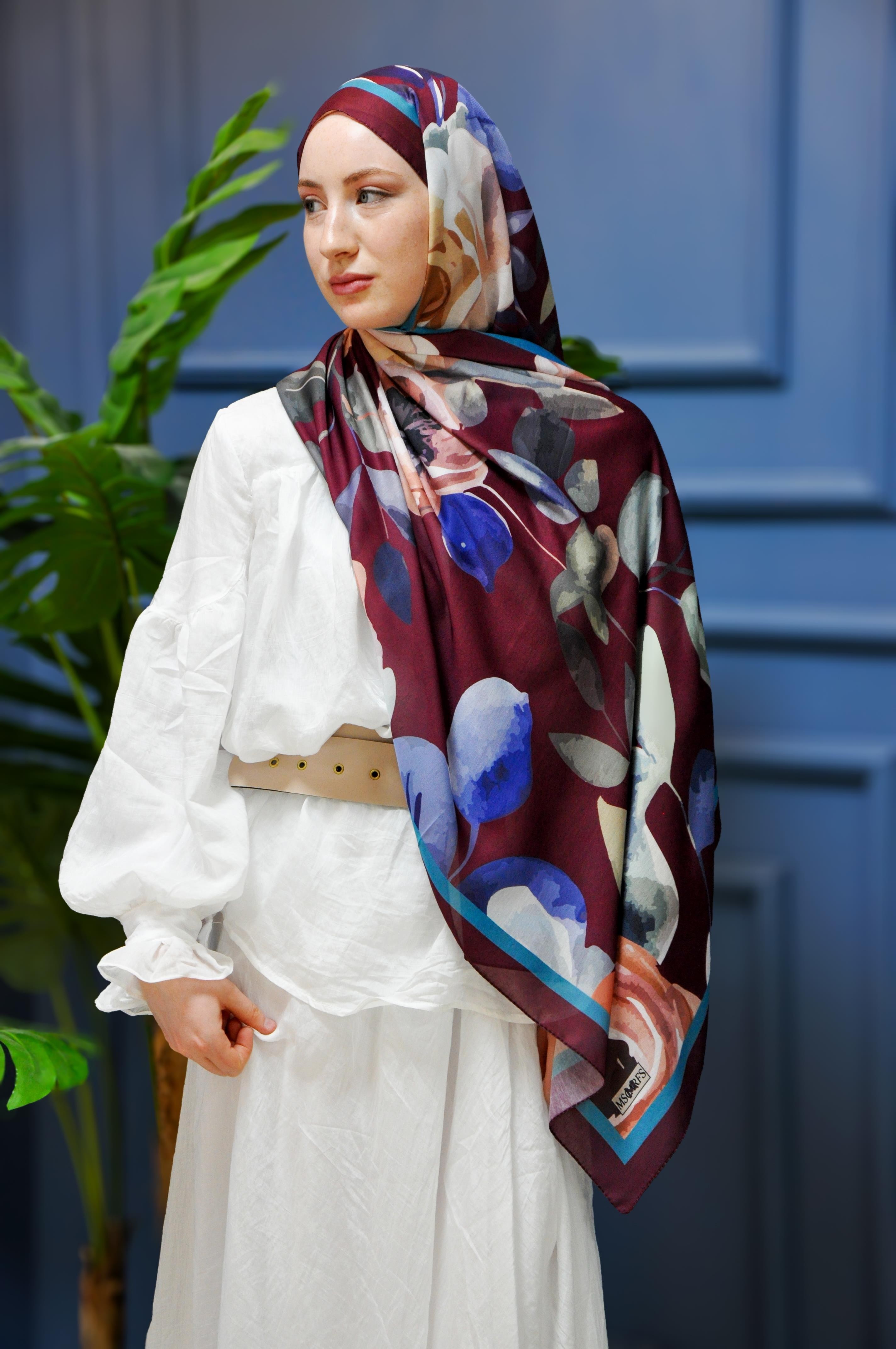Iris Desen Şal Bordo