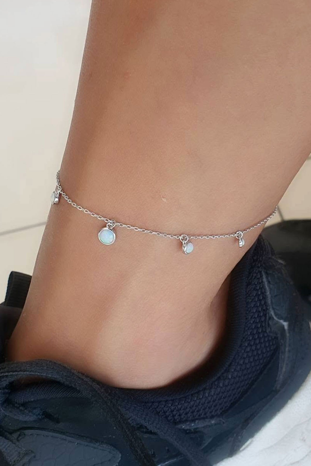 İtalyan Tasarımı 925 ayar Gümüş Opal taşlı halhal