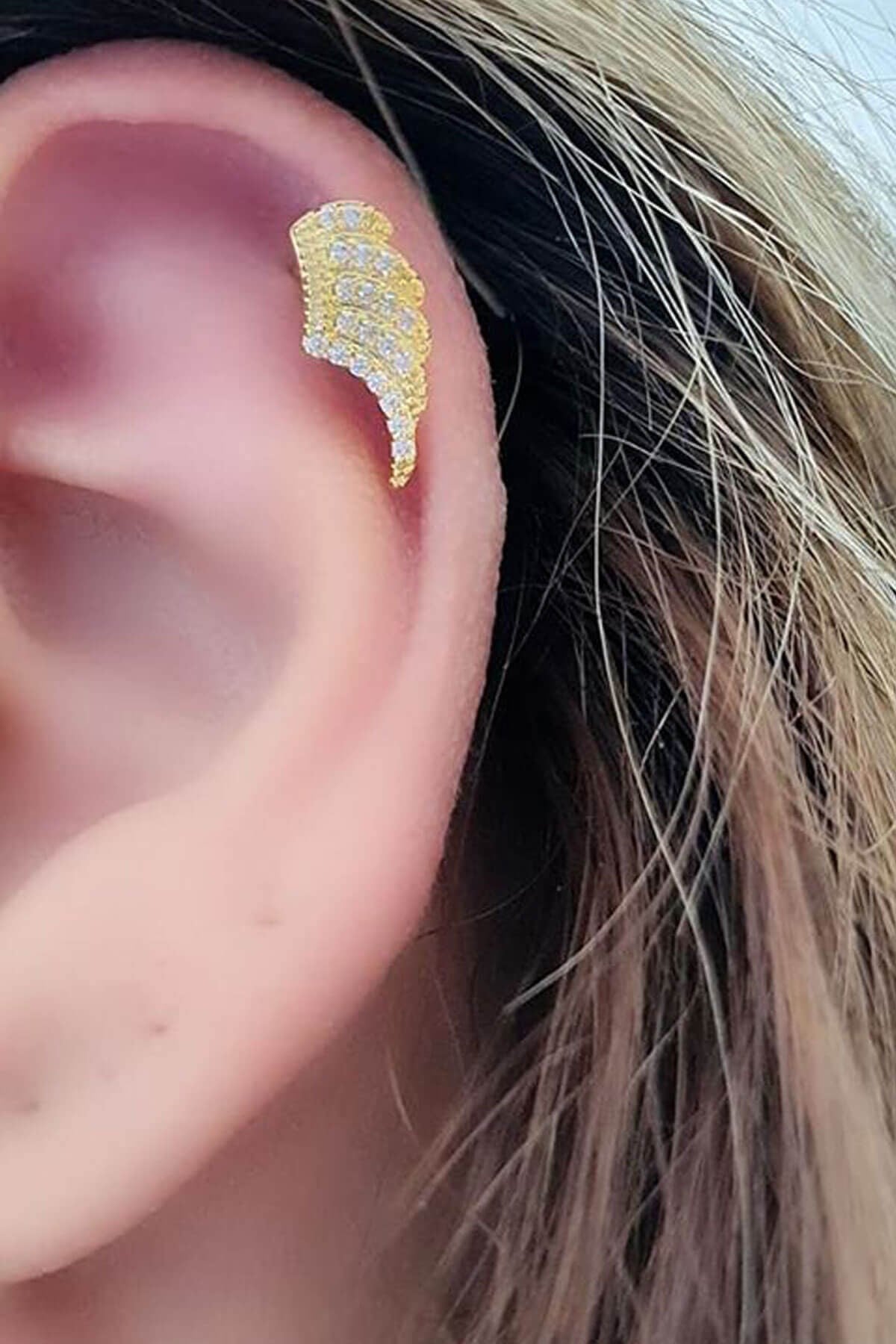  melek kanadı figurlu 316L anti alerjik cerrahi celik helix kikirdak piercing 6mm.5 mm