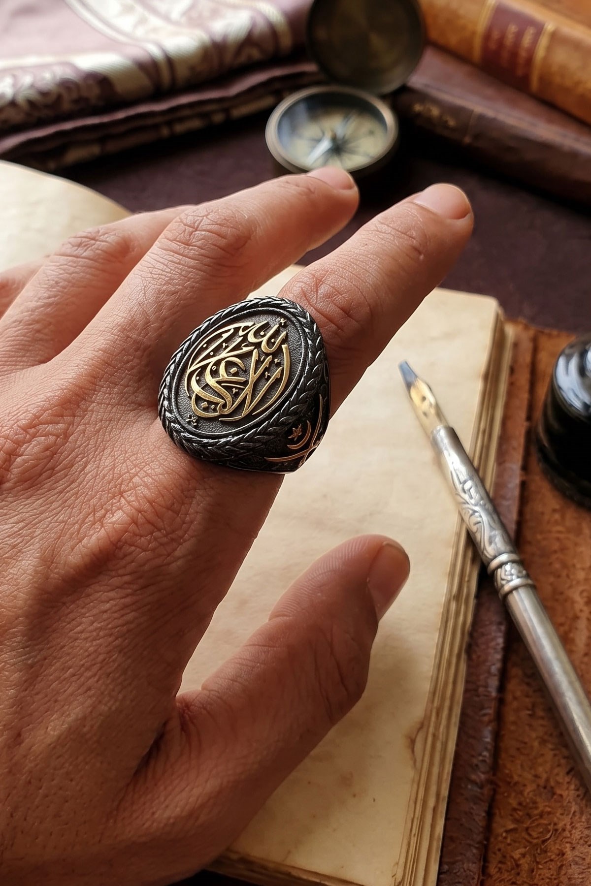 925 Ayar Gümüş La Galibe İllallah Yazılı Erkek Yüzük | OseShop