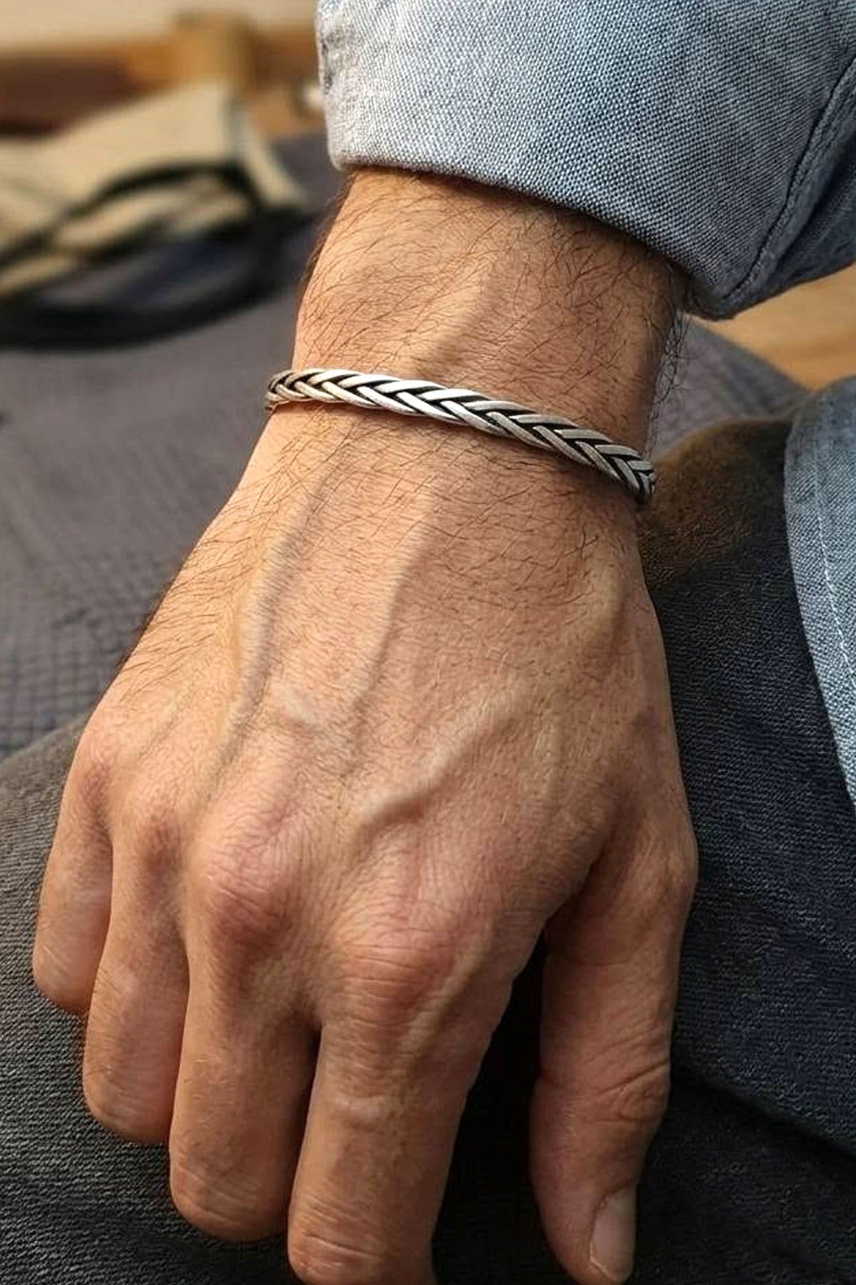 925 ayar Gümüş Tasarım Ayarlanabilir Erkek Bileklik 