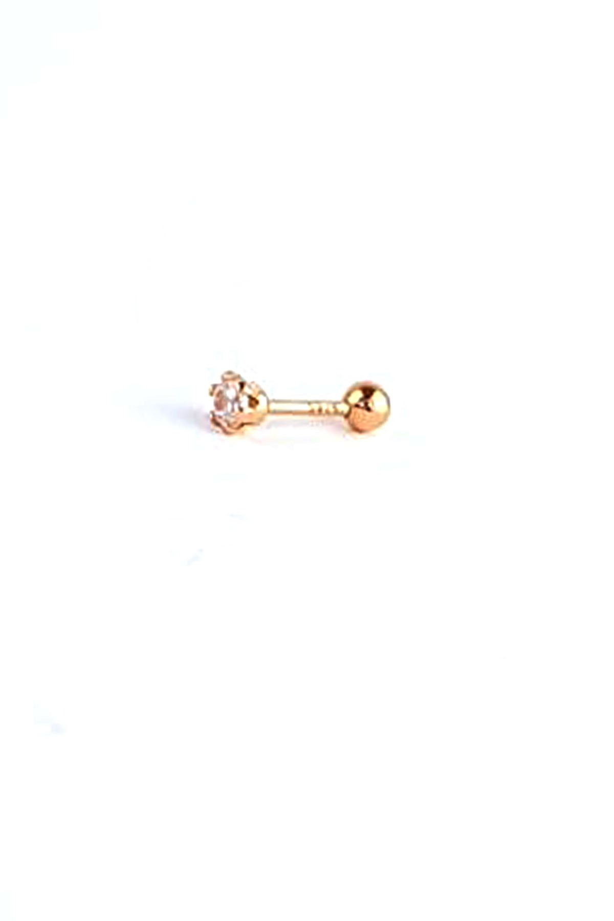 925 ayar Gümüş Üzerine Rose Altın Kaplama Tek Taş Tragus Kıkırdak Piercing 