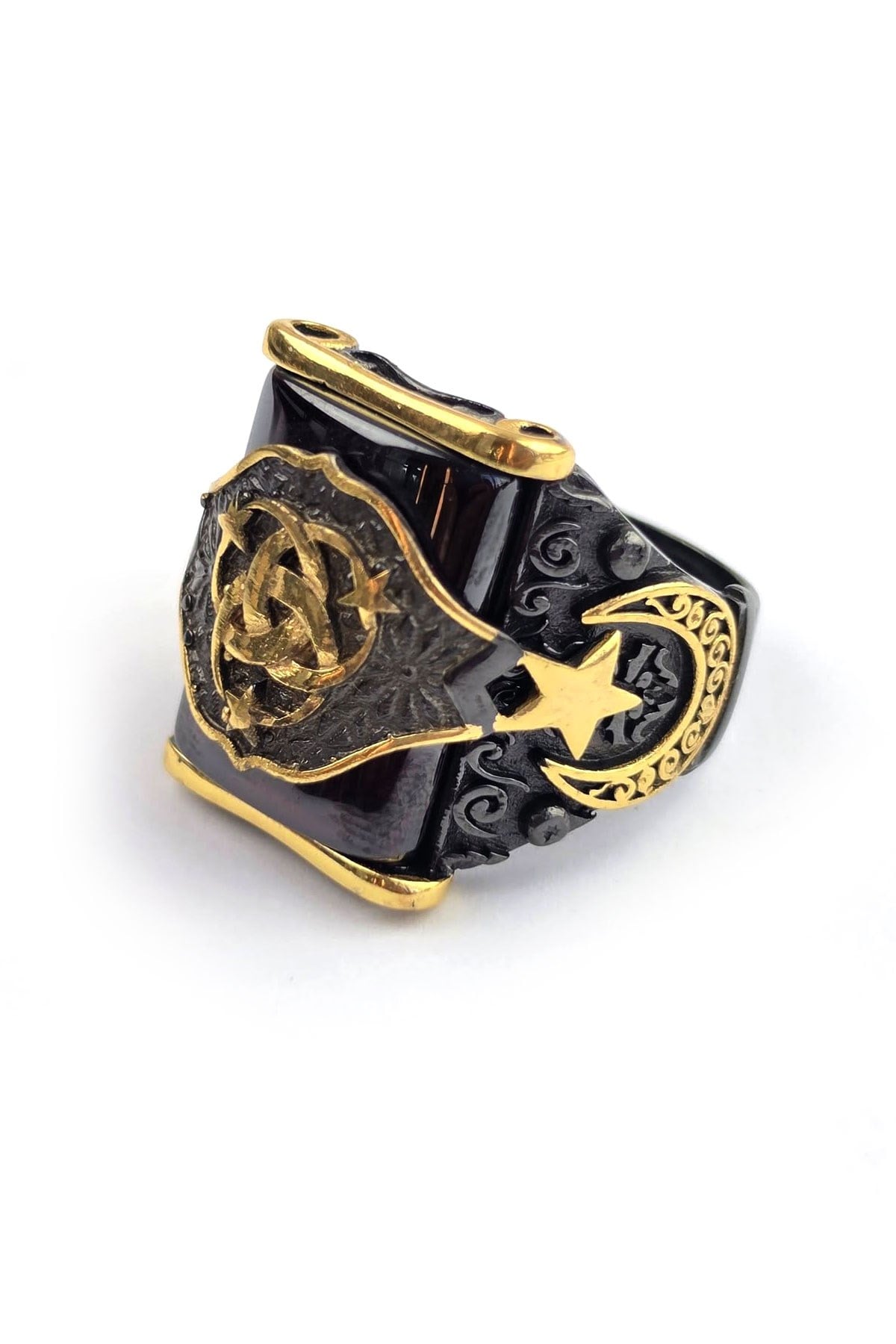 925 ayar Gümüş Üzerine Siyah Rodajli Teşkilatı Mahsusa detaylı tasarım Erkek Yüzük Özel seri 