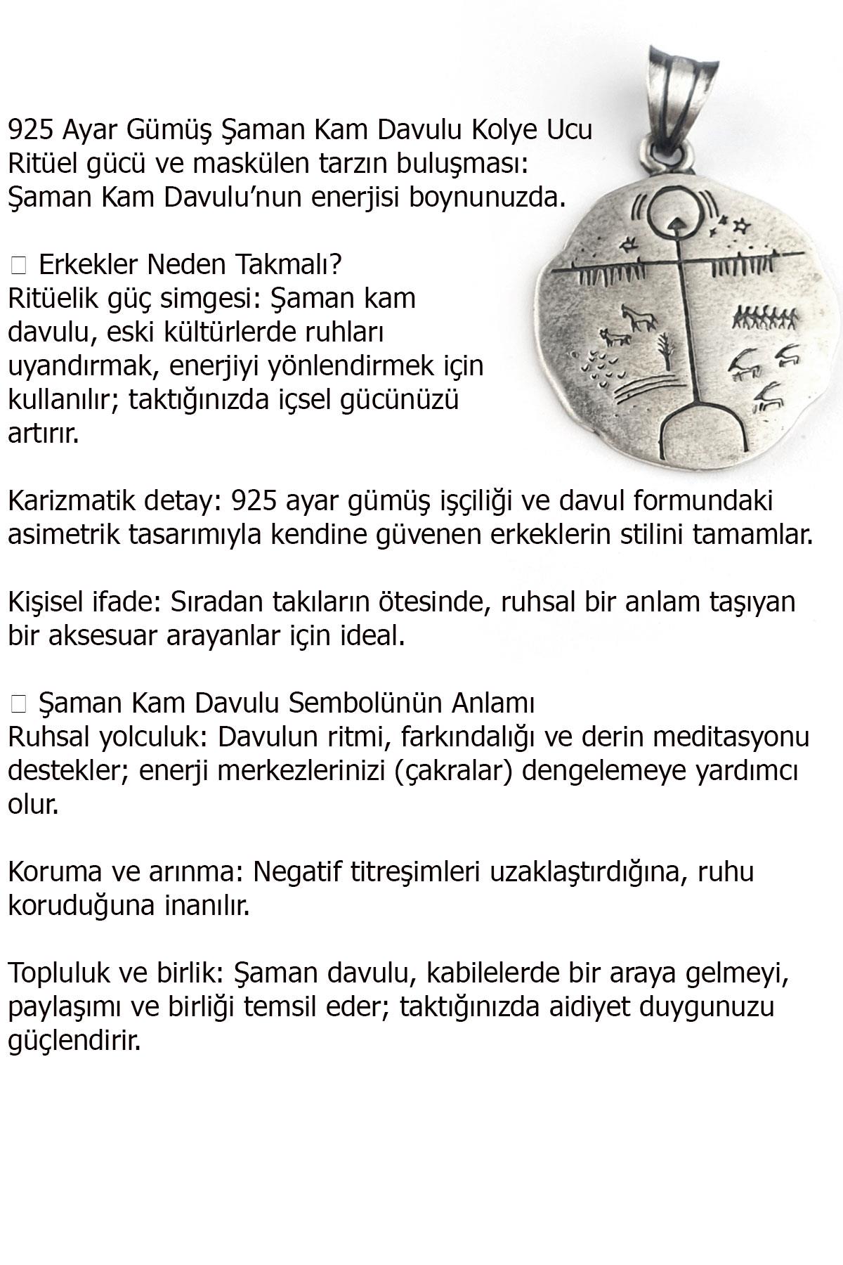 925ayar Gümüş Şaman Kam Davulu Kolye Ucu