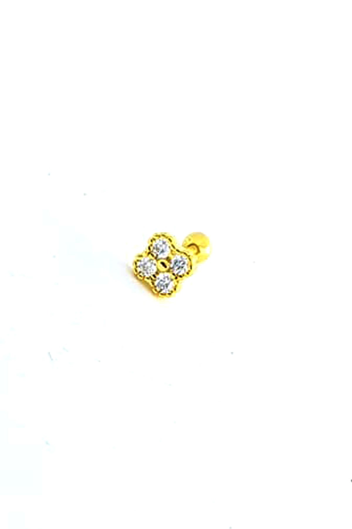 925ayar gümüş üzerine altın kaplama Zirkon taş detaylı Çiçek Figürlü Tragus Kıkırdak Piercing
