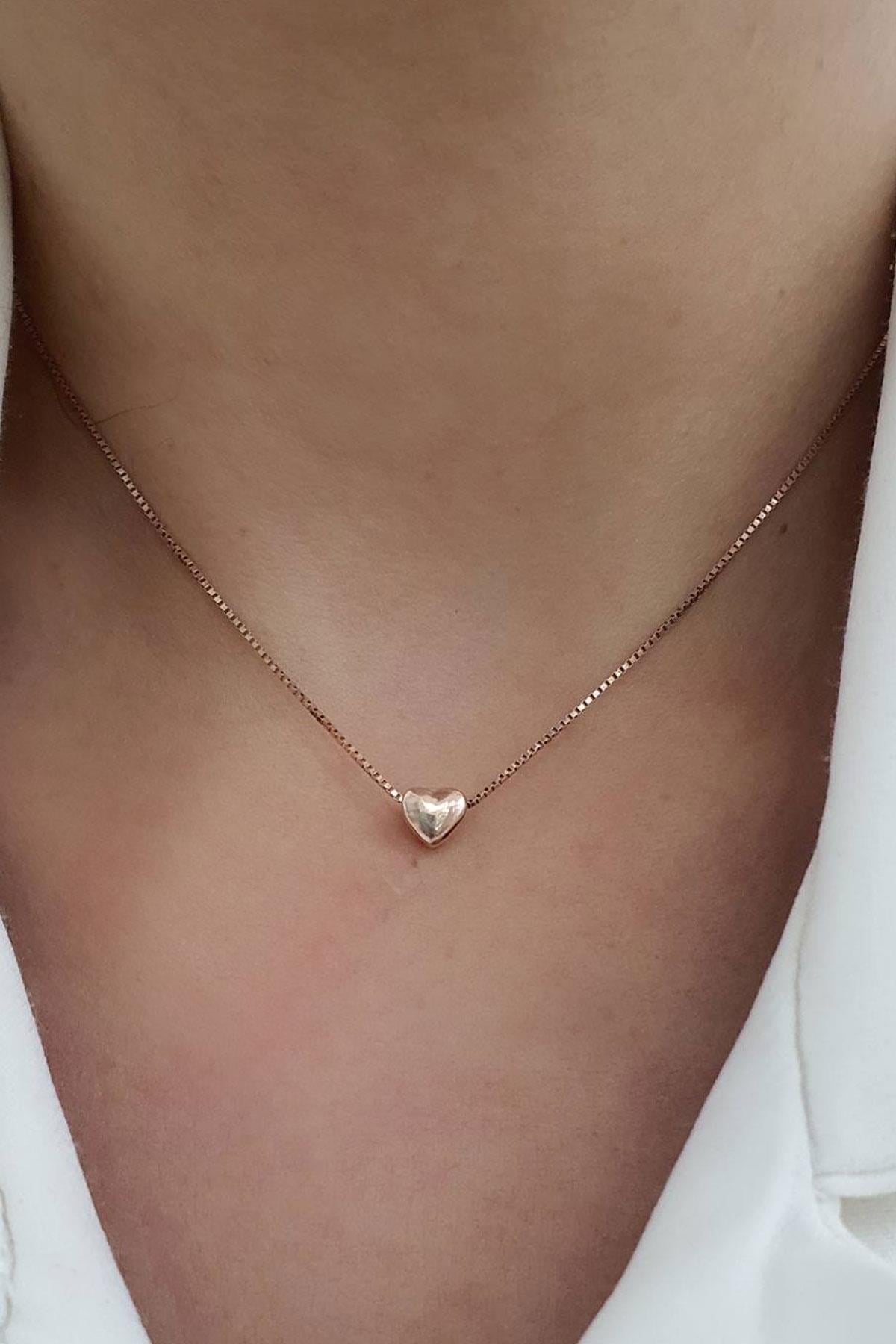 925ayar Gümüş Üzerine Rose Altın Kaplama Minimal Kalp kolye 