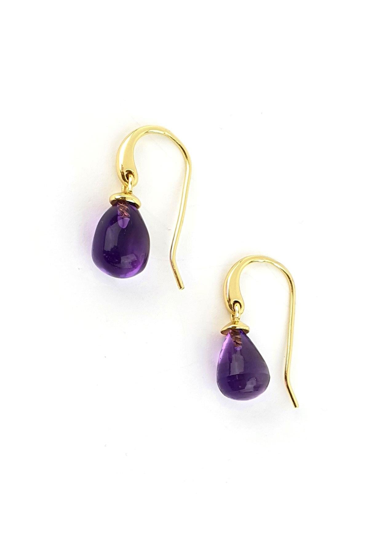 Ametist Taşlı 925ayar gümüş üzerine altın kaplama tasarım Damla Küpe 