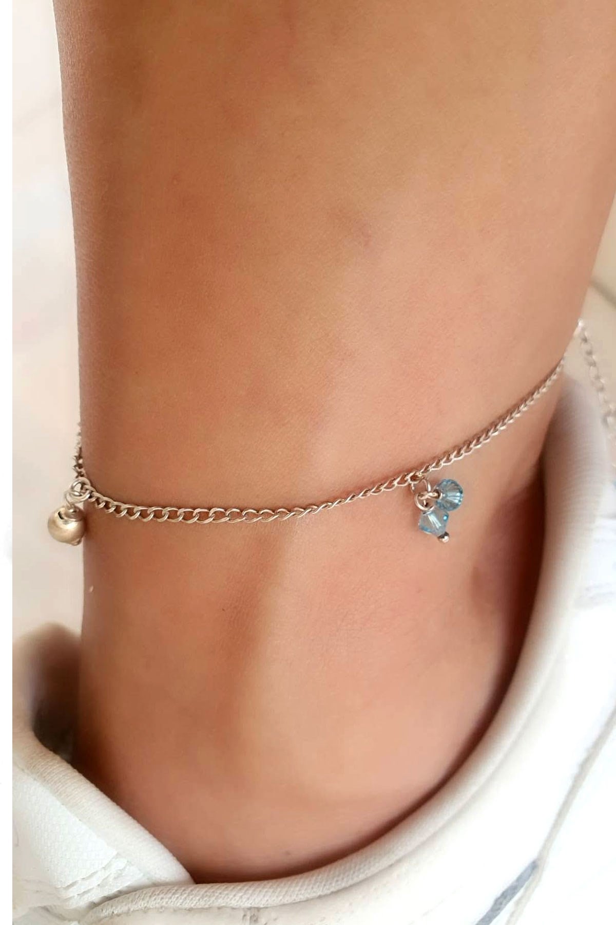Aquamarine Taşlı 925 ayar Gümüş Halhal