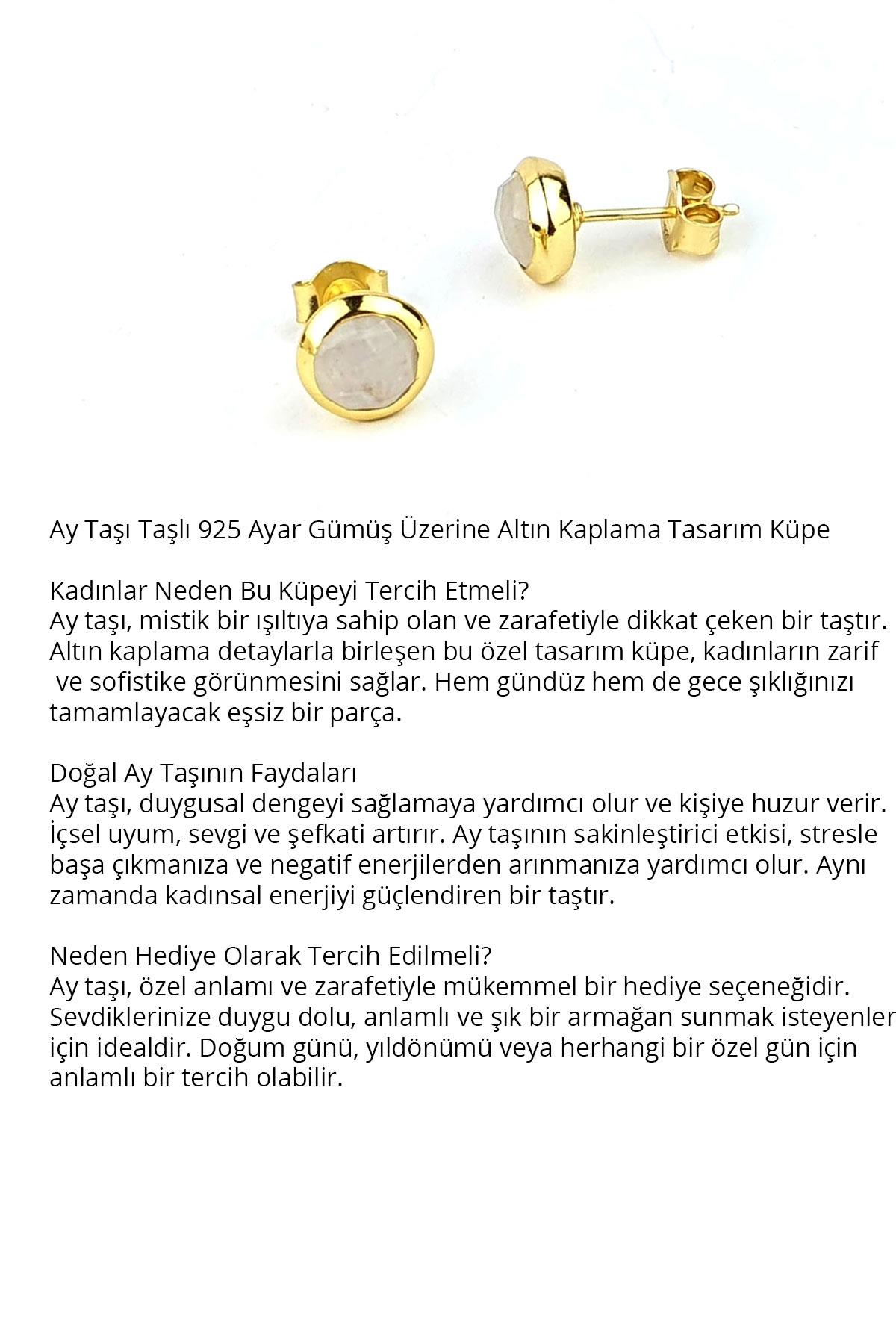 Ay taşı Taşlı 925ayar Gümüş Üzerine Altın Kaplama Tasarım küpe 