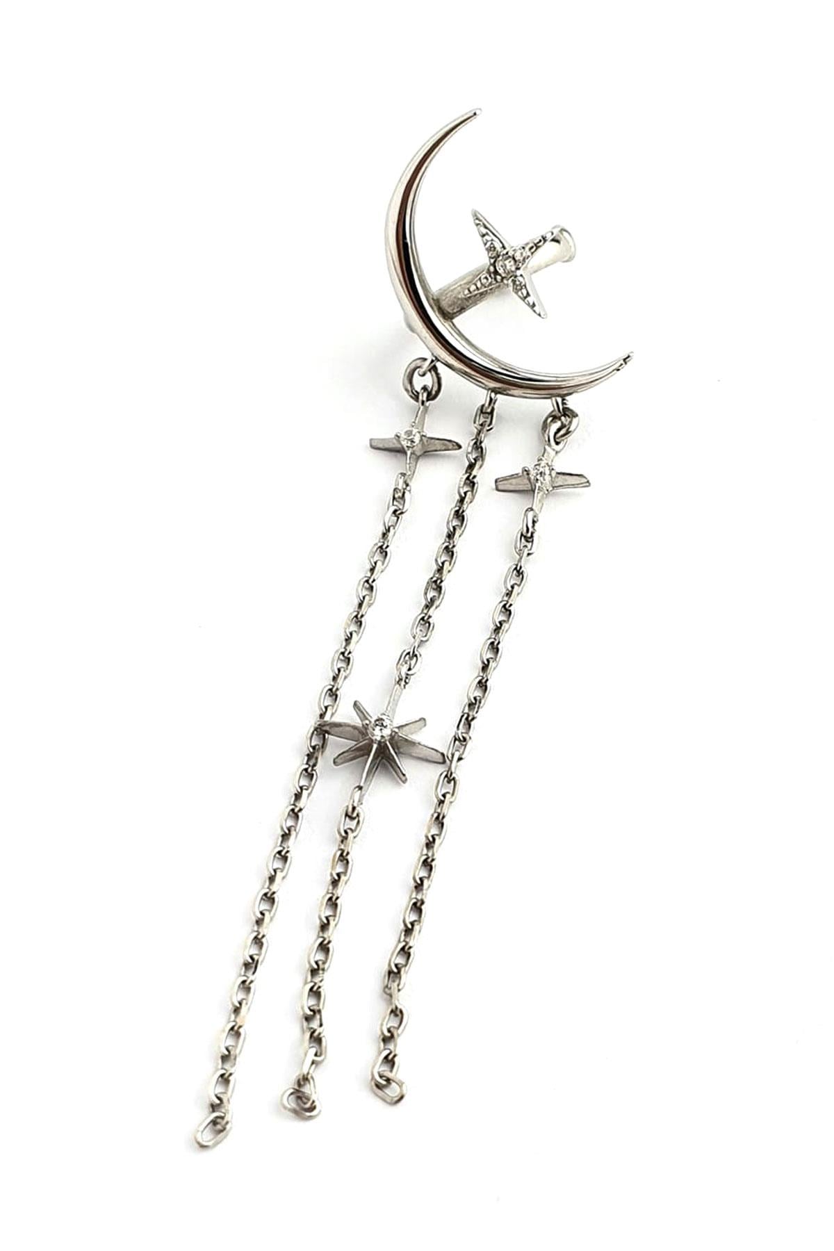 Ay Yıldız figürlü 925ayar gümüş Luxury Tasarım Sıkıştırmalı Earcuff Kıkırdak Küpe