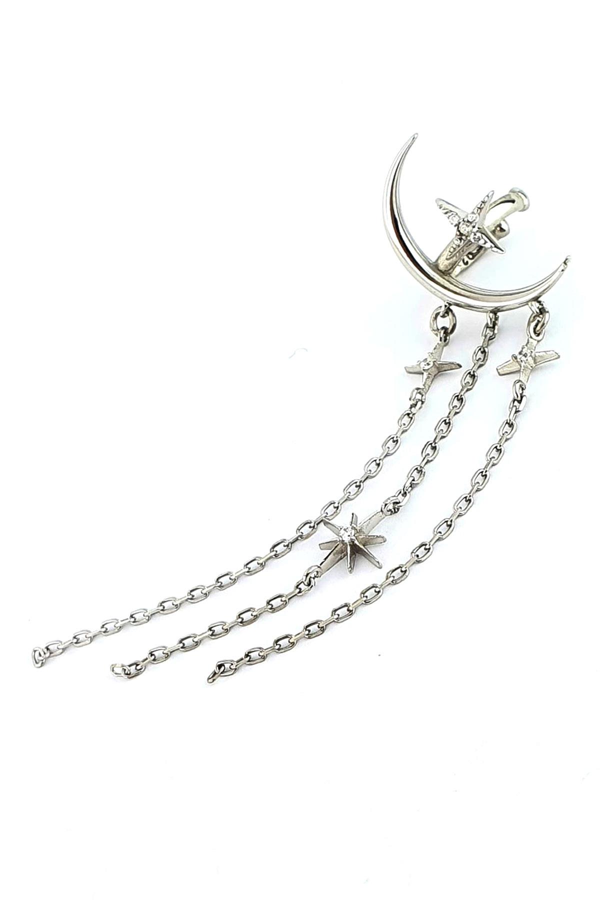 Ay Yıldız figürlü 925ayar gümüş Luxury Tasarım Sıkıştırmalı Earcuff Kıkırdak Küpe