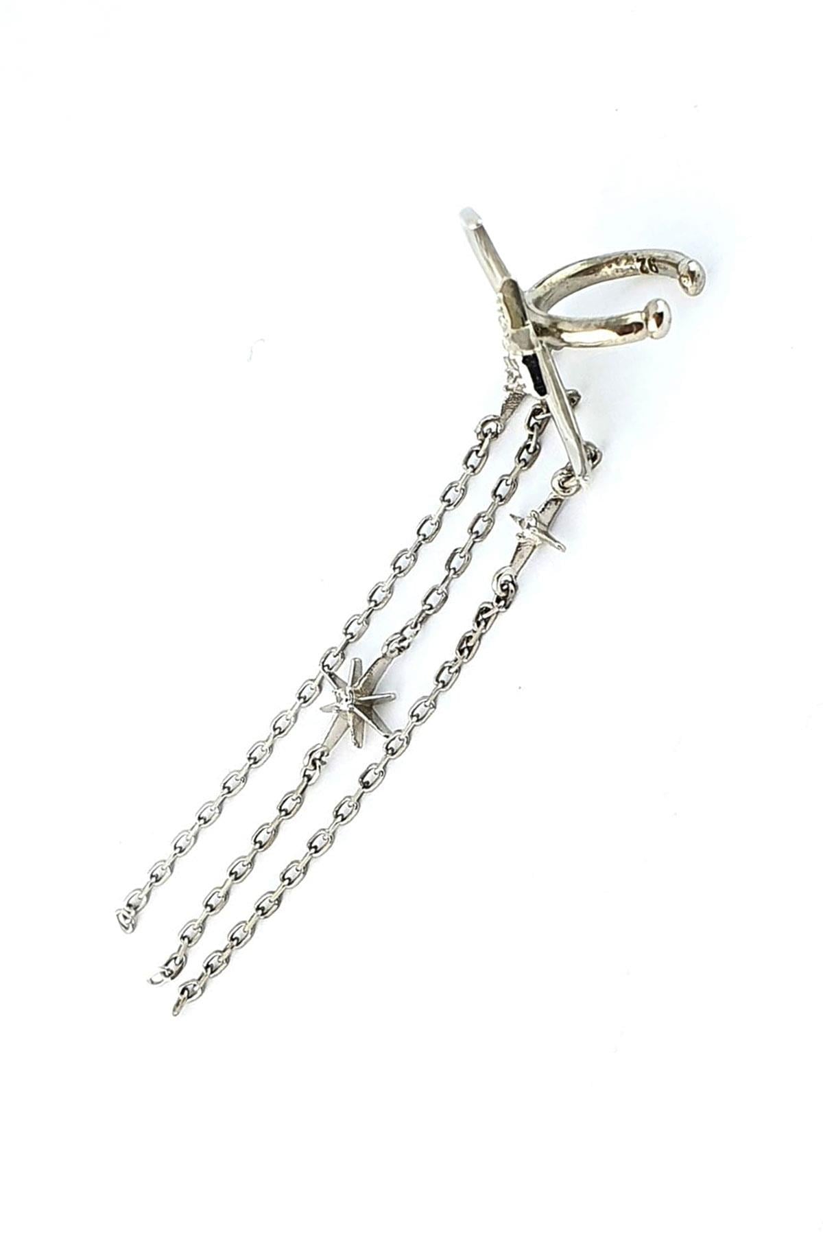 Ay Yıldız figürlü 925ayar gümüş Luxury Tasarım Sıkıştırmalı Earcuff Kıkırdak Küpe