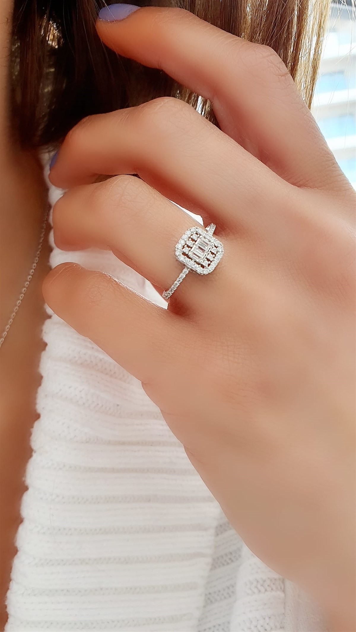 Baget Zirkon Taşlı 925 ayar Gümüş Tek Taş Yüzük 
