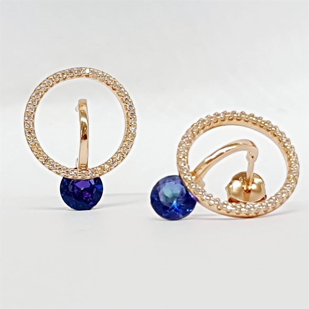 Blue Topaz Taşlı Gümüş Rose Tasarım Küpe