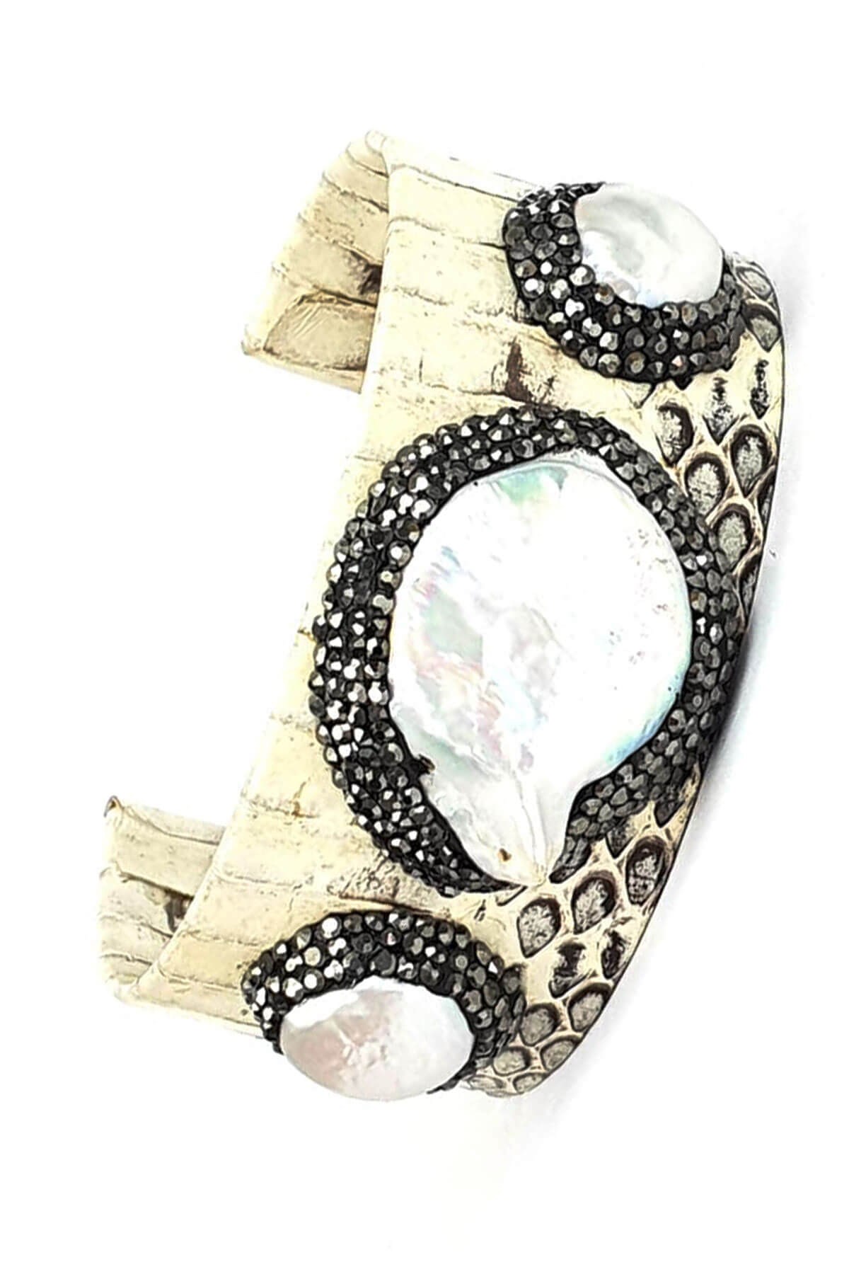 Deri swarovski barok incili tasarım bileklik