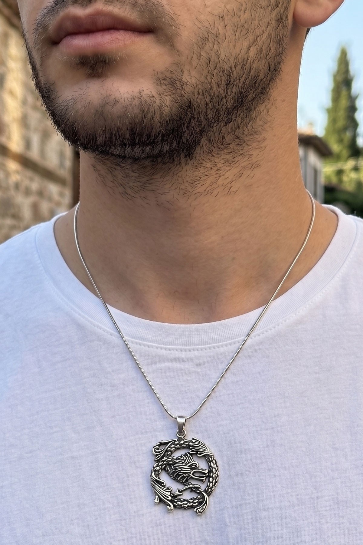 Ejderha Figürlü 925 ayar Gümüş Tasarım kolye ucu 