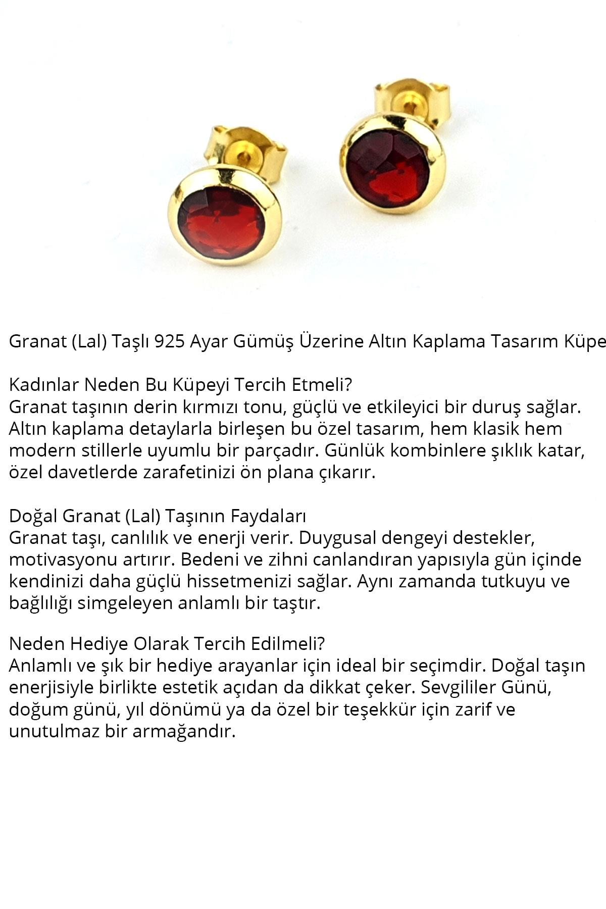 Granat lal Taşlı 925ayar Gümüş Üzerine Altın Kaplama Tasarım küpe