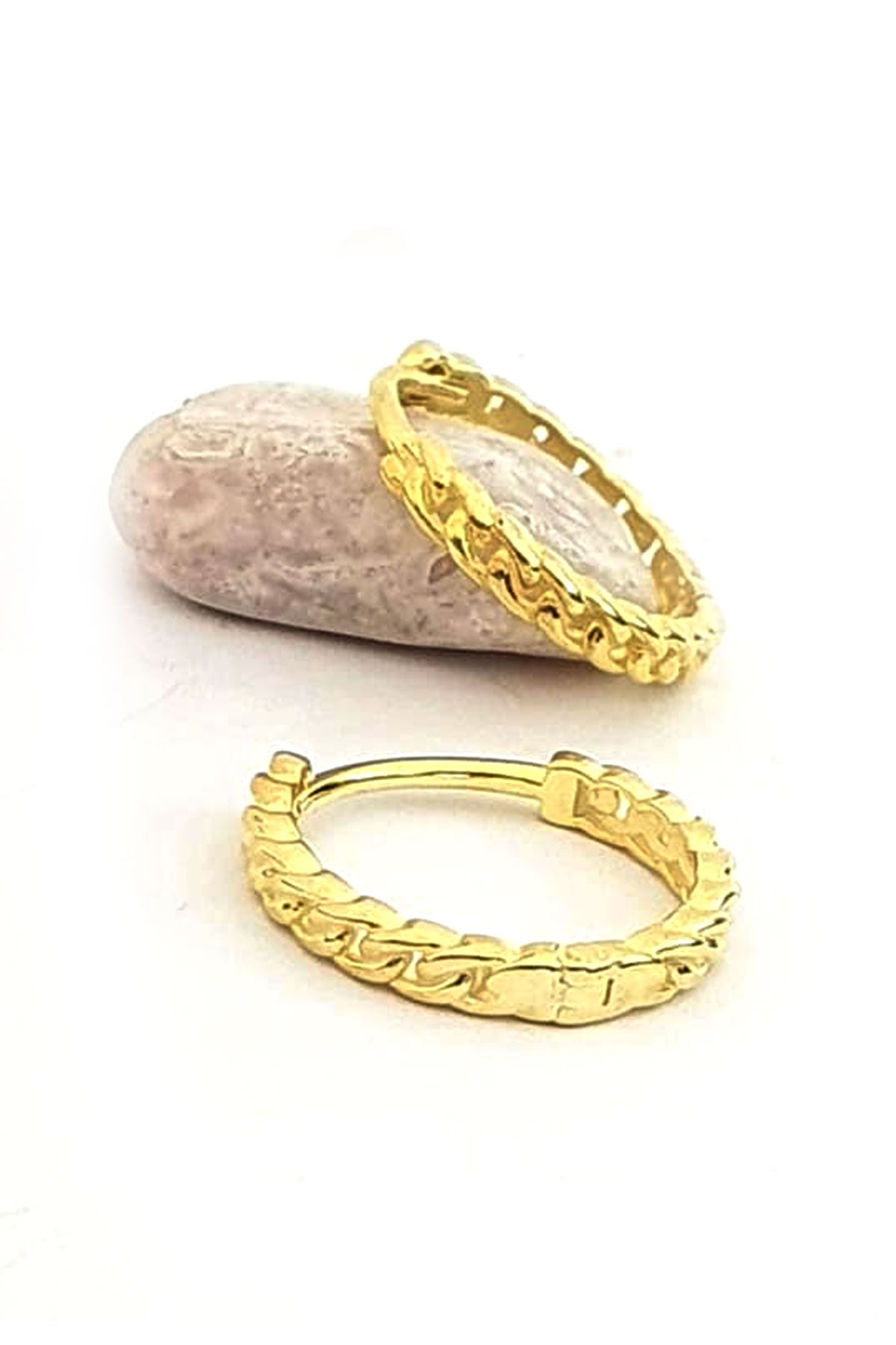 Gümüş üzerine altın kaplama şarnel halka küpe 1.5 cm çap
