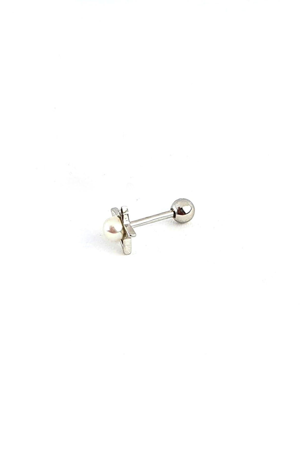 İnci Detaylı 925ayar Gümüş  Tragus Helix Kıkırdak Tek Pıercing 